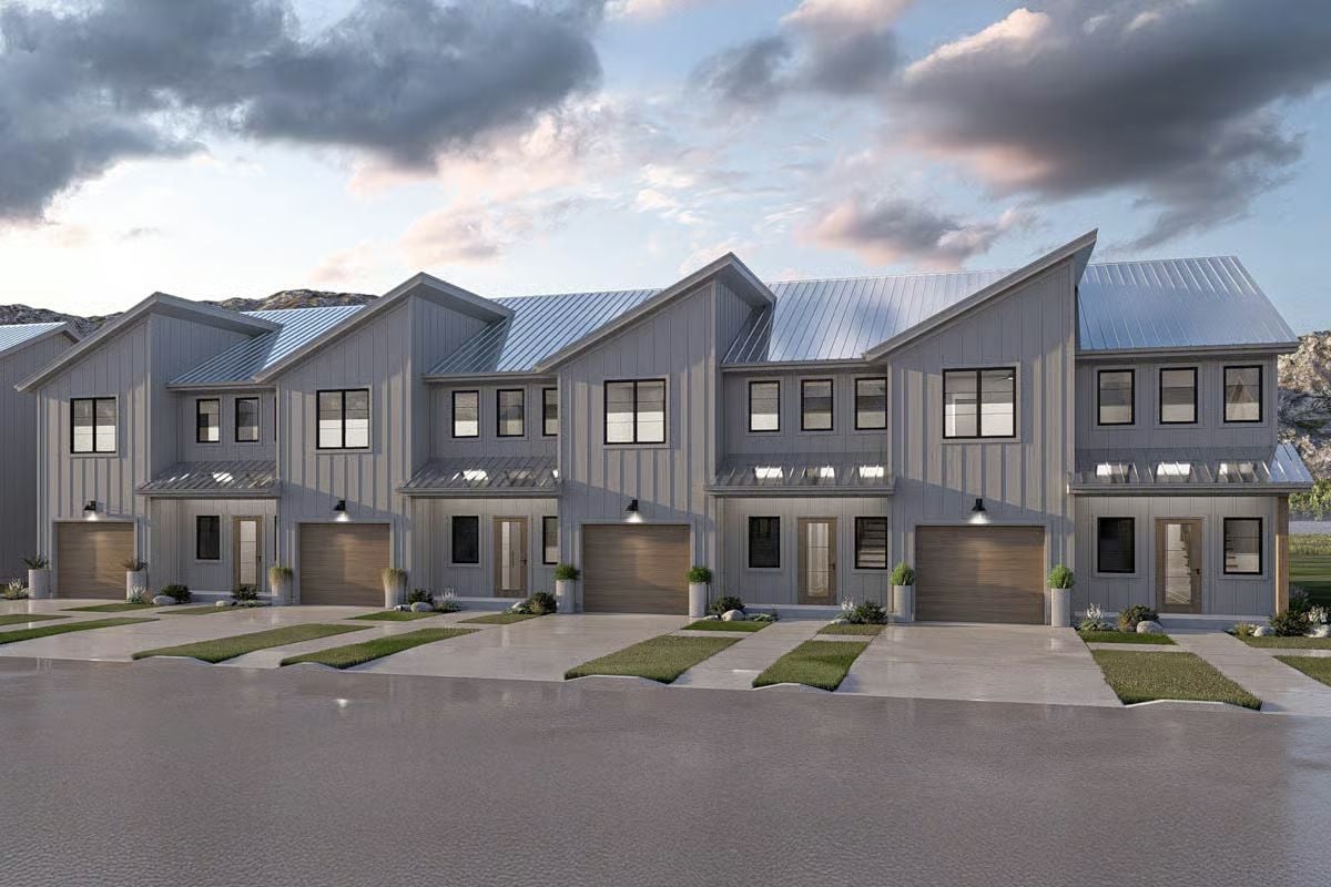 Modern Townhouse Quadplex with Front Porch and 3-Bedrooms (Floor Plan)