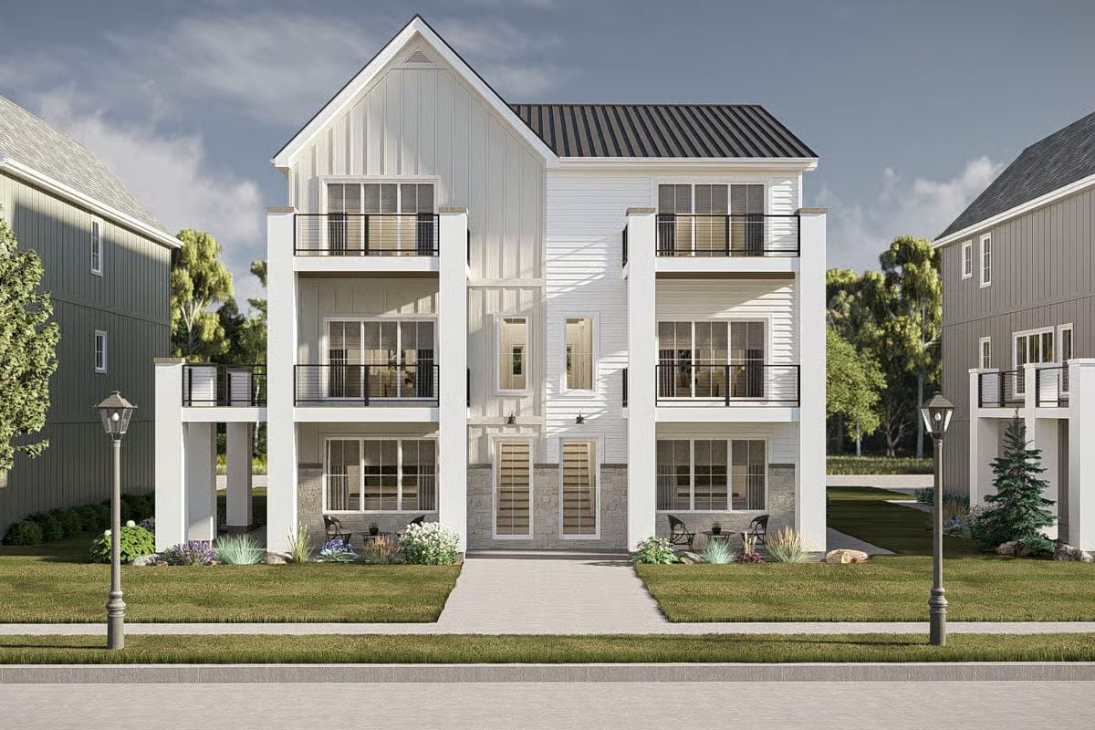 6-Bedroom Coastal Contemporary Duplex with Stacked Porches and Jack & Jill Bath (Floor Plan)