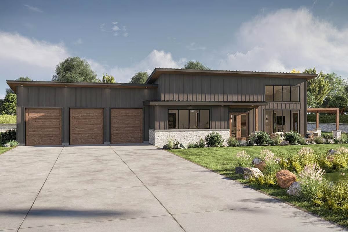 2-Bedroom Contemporary Barndominium with Pergola Patio and Open-Concept Living (Floor Plan)