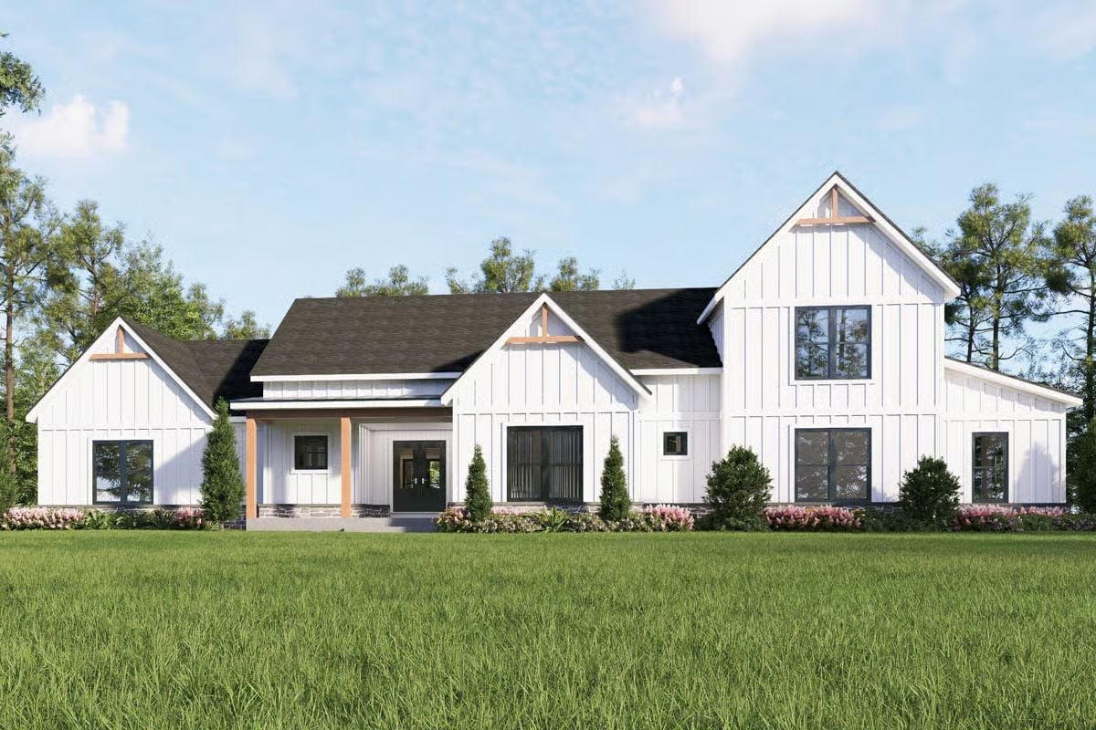 Modern Farmhouse-Style 5-Bedroom Home for a Corner Lot with Open Floor Plan (Floor Plan)