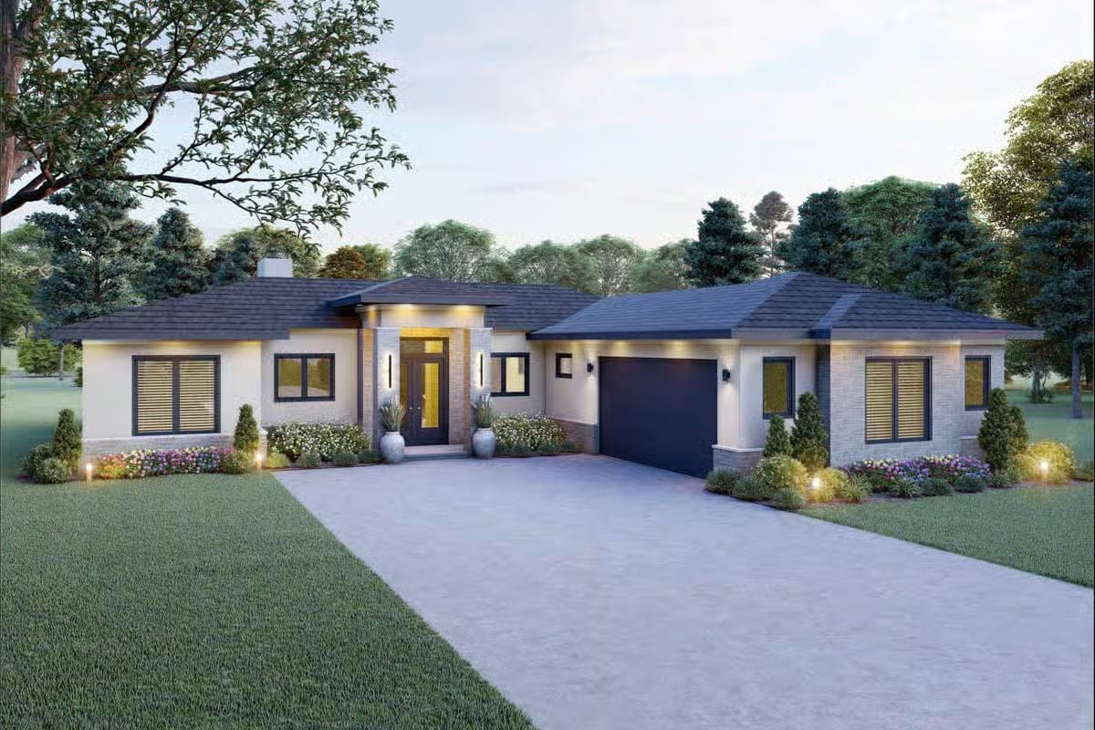 3-Bedroom Contemporary Prairie Home with Open Living Space and Covered Patio (Floor Plan)