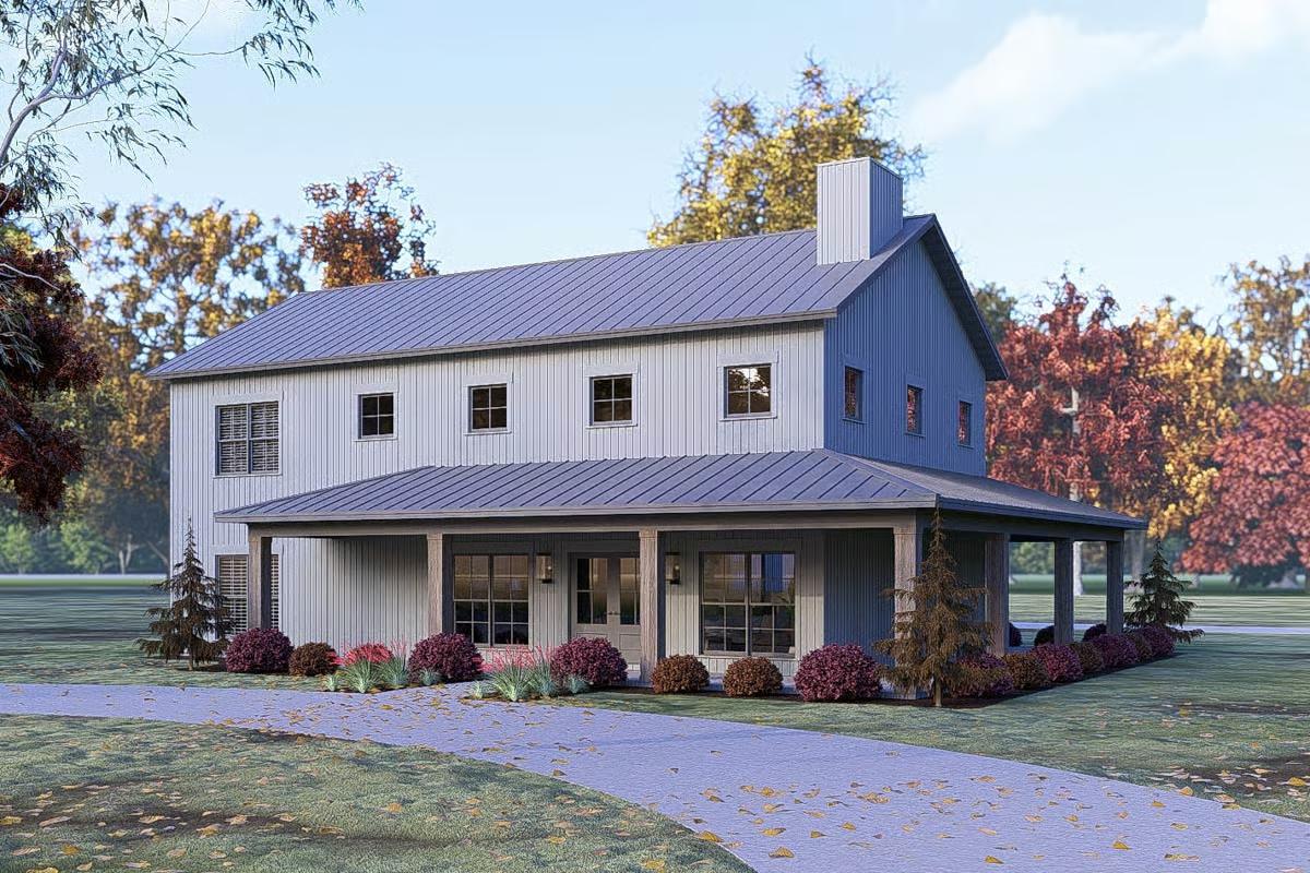 5-Bedroom Modern Barndominium with Wraparound Porch and Loft (Floor Plan)