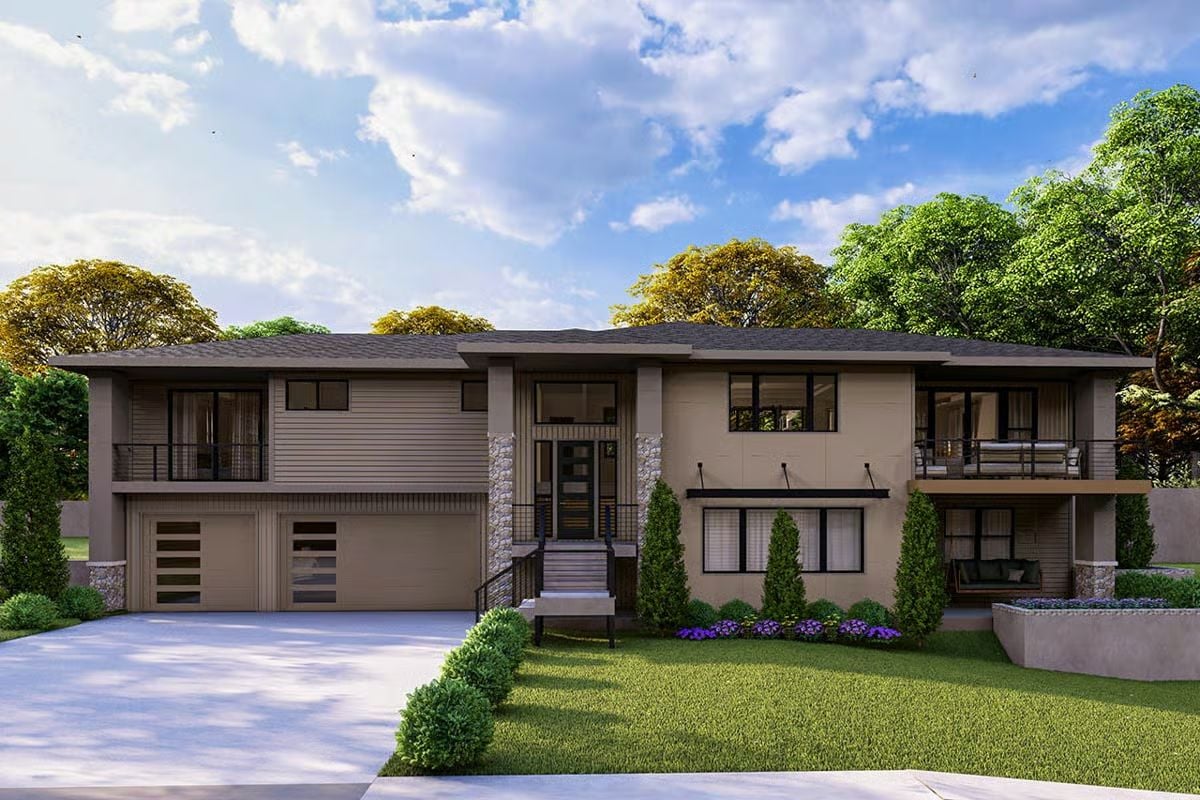 3-Bedroom Contemporary Home with Double Garage and Balconies (Floor Plan)