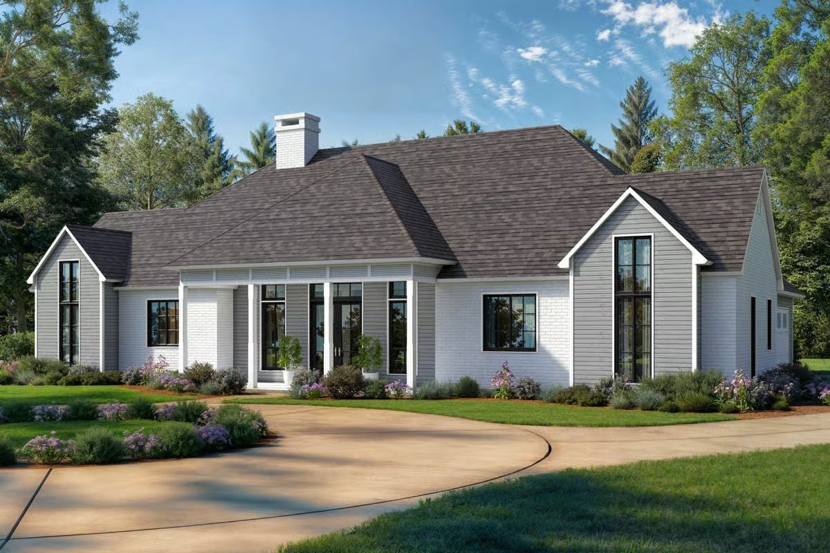 3-Bedroom Mid-Century Modern Home with Double Garage and Dual Porches (Floor Plan)