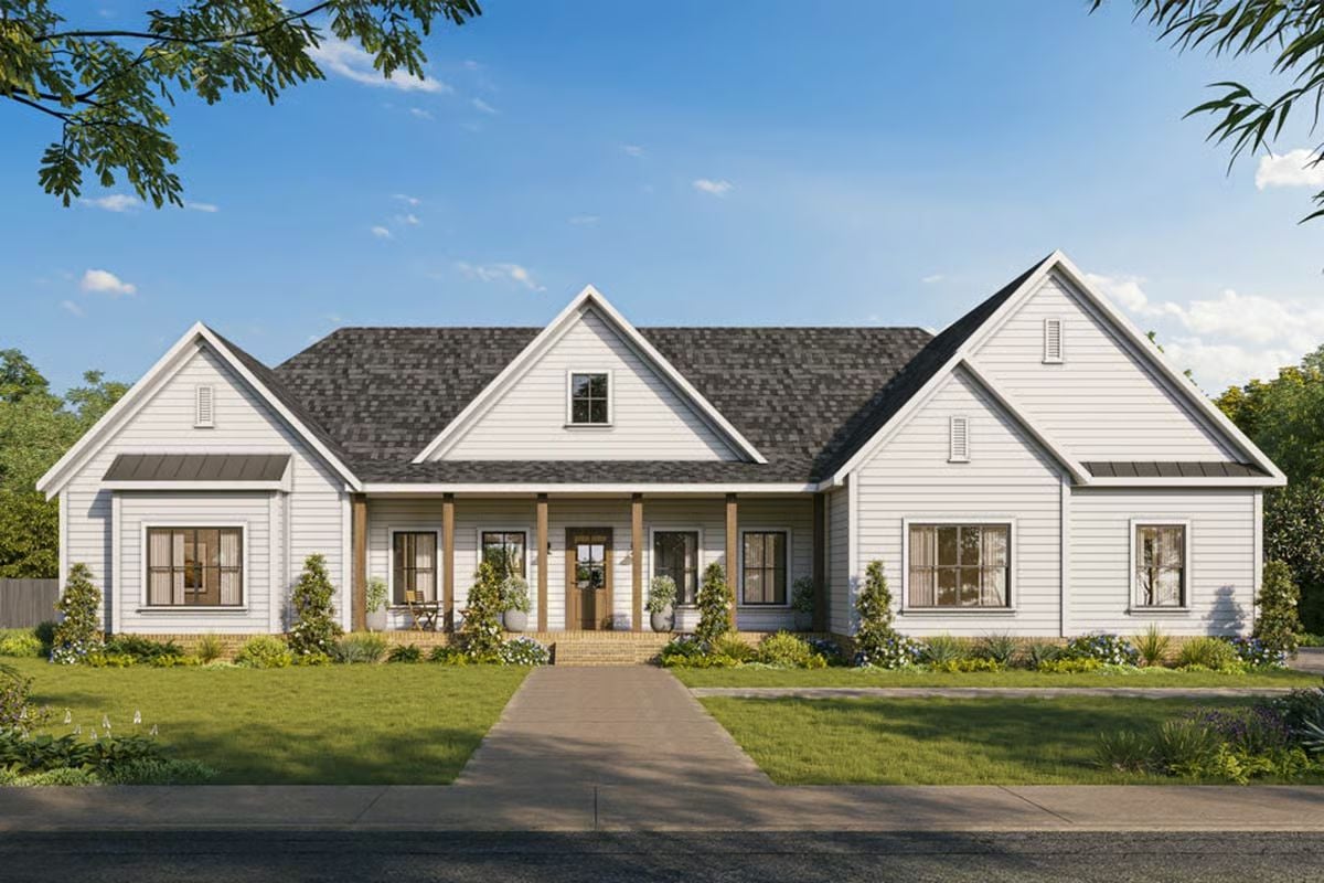 3-Bedroom Modern Farmhouse with Front Porch and Covered Patio (Floor Plan)