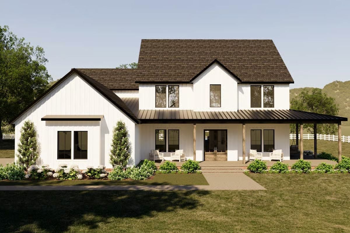 4-Bedroom Modern Farmhouse with Loft and Wraparound Porch (Floor Plan)