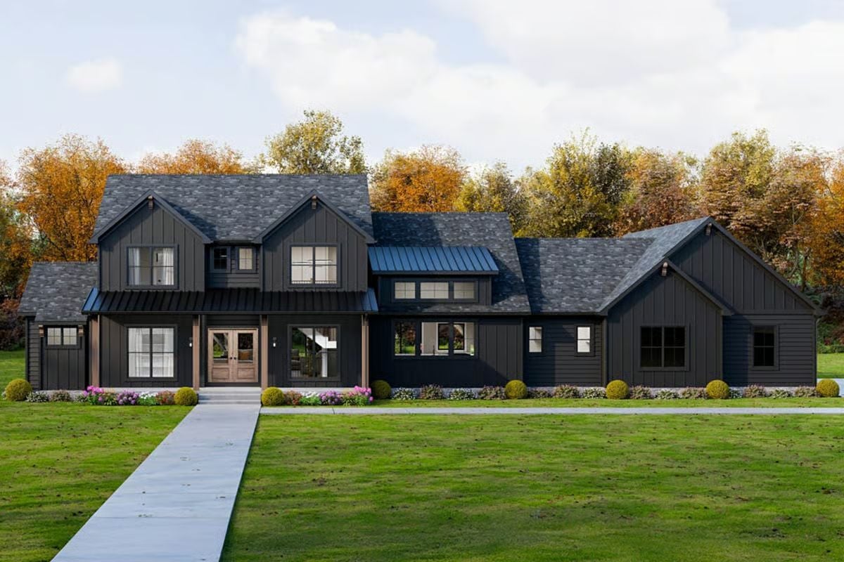 4-Bedroom Modern Farmhouse with Balcony and 3-Car Garage (Floor Plan)