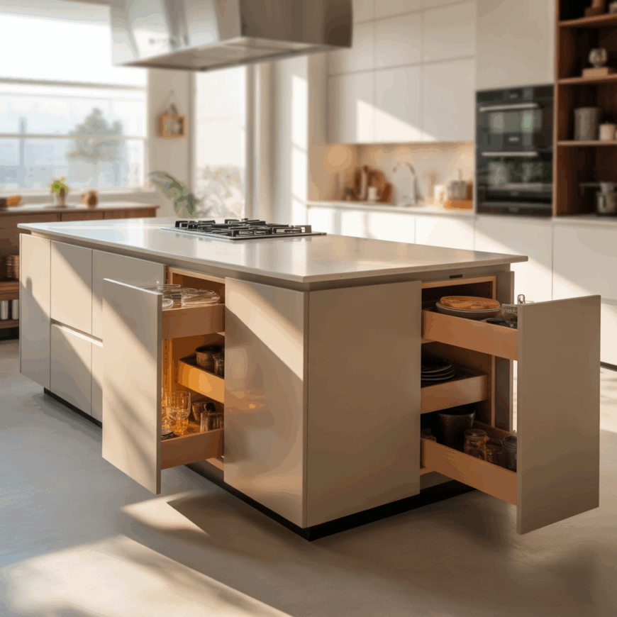 Photo inspiration: Visual Reference: 22 Kitchen Islands With Double Sided Storage For Busy Family