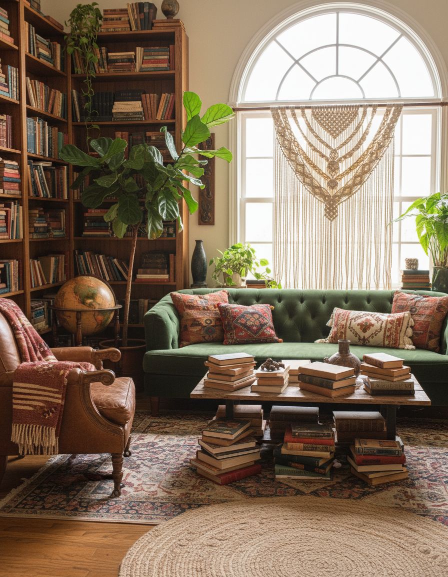Bohemian Living Room with Vintage Books