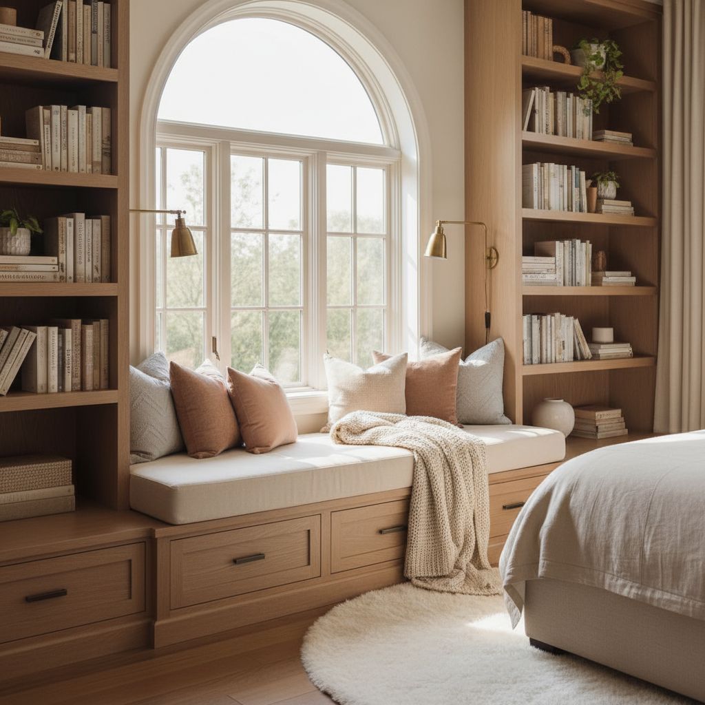 Built-In Cozy Primary Bedroom Reading Nook Design