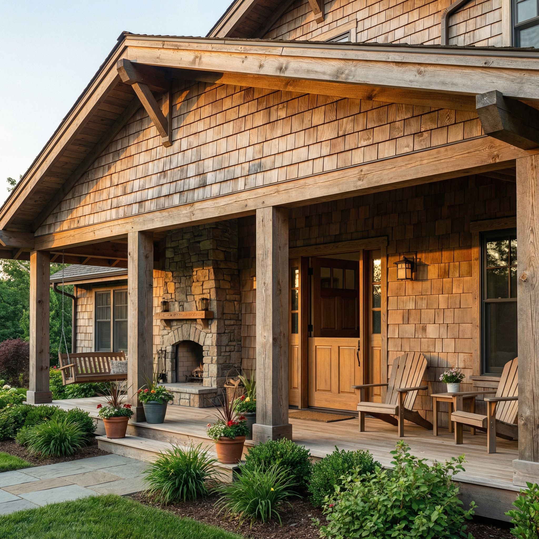 Cedar Shake Covered Front Porch Design