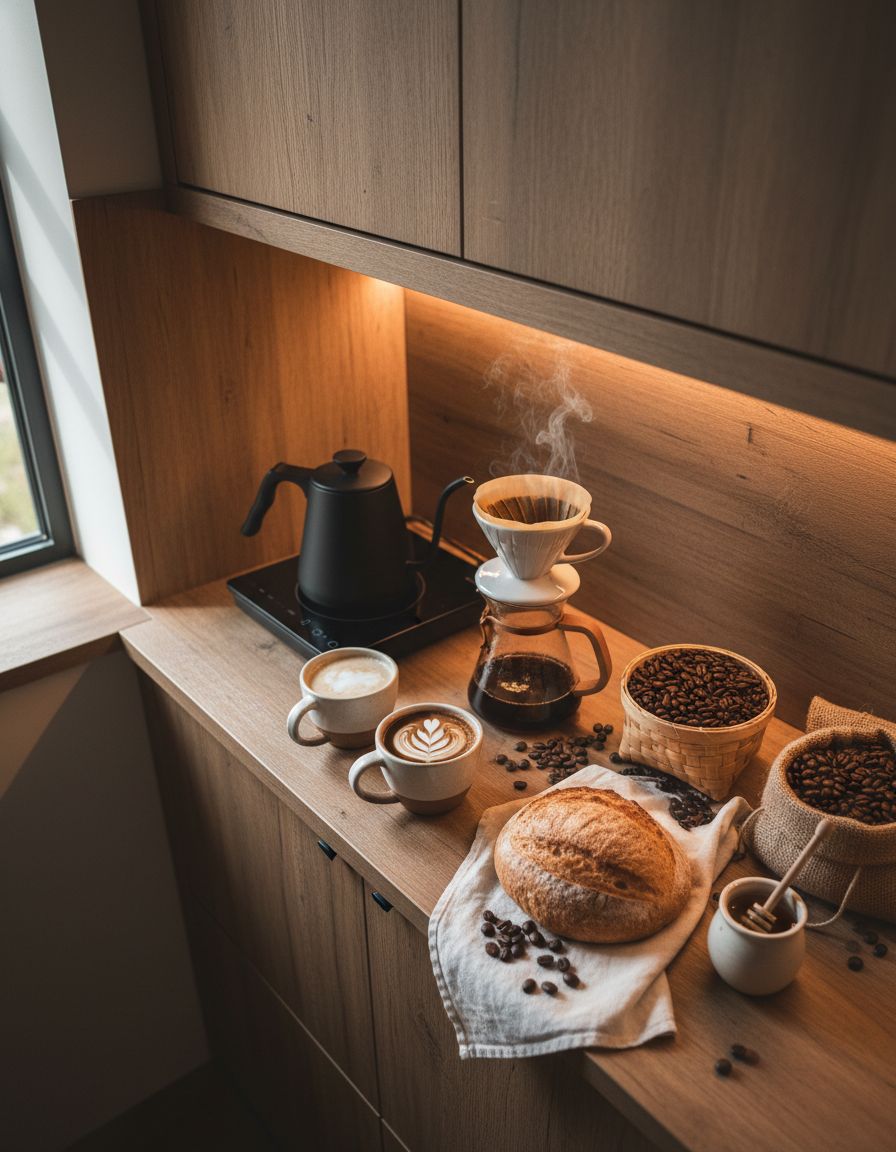 Coffee Station Nook with Under Cabinet Lighting