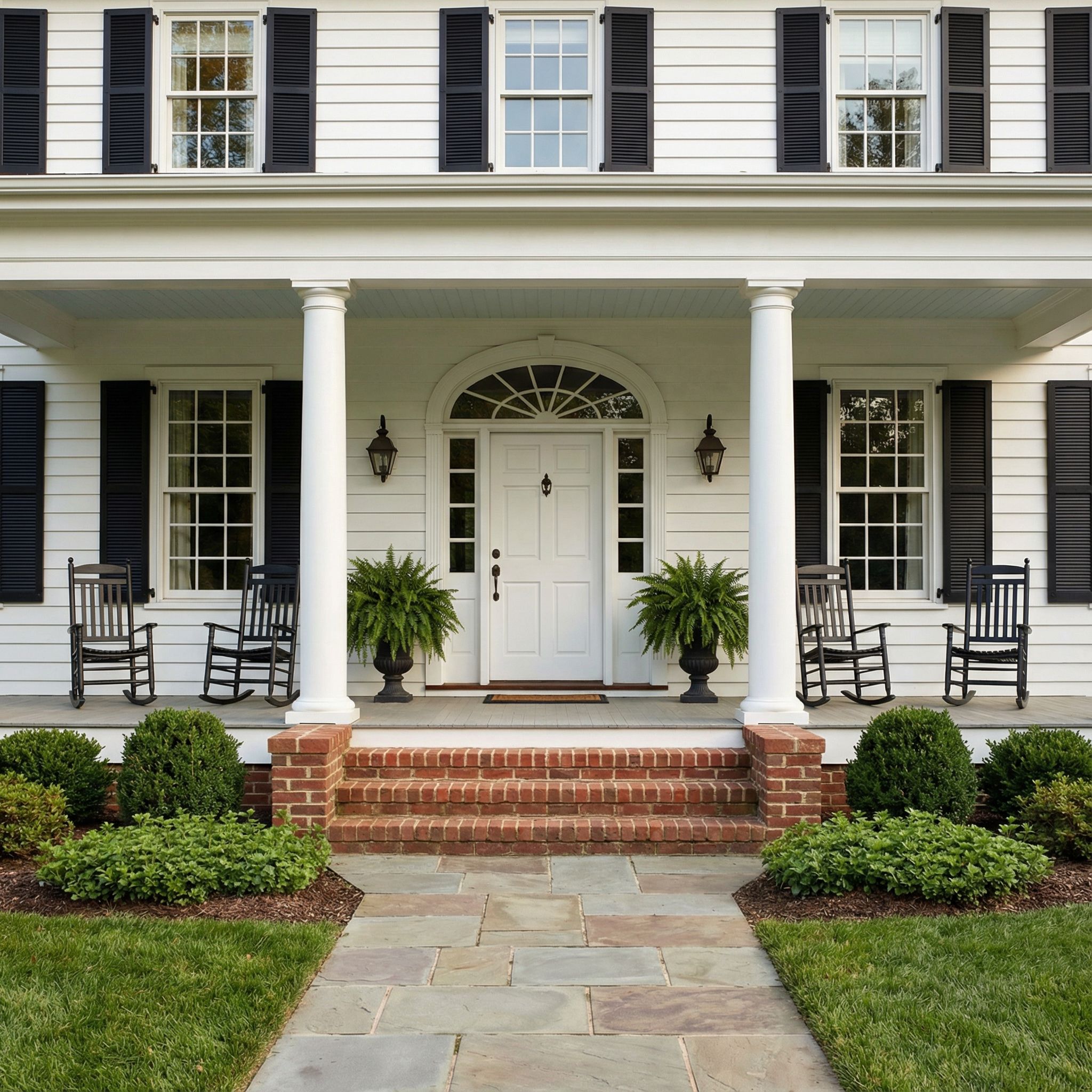 Colonial Covered Front Porch with Symmetry
