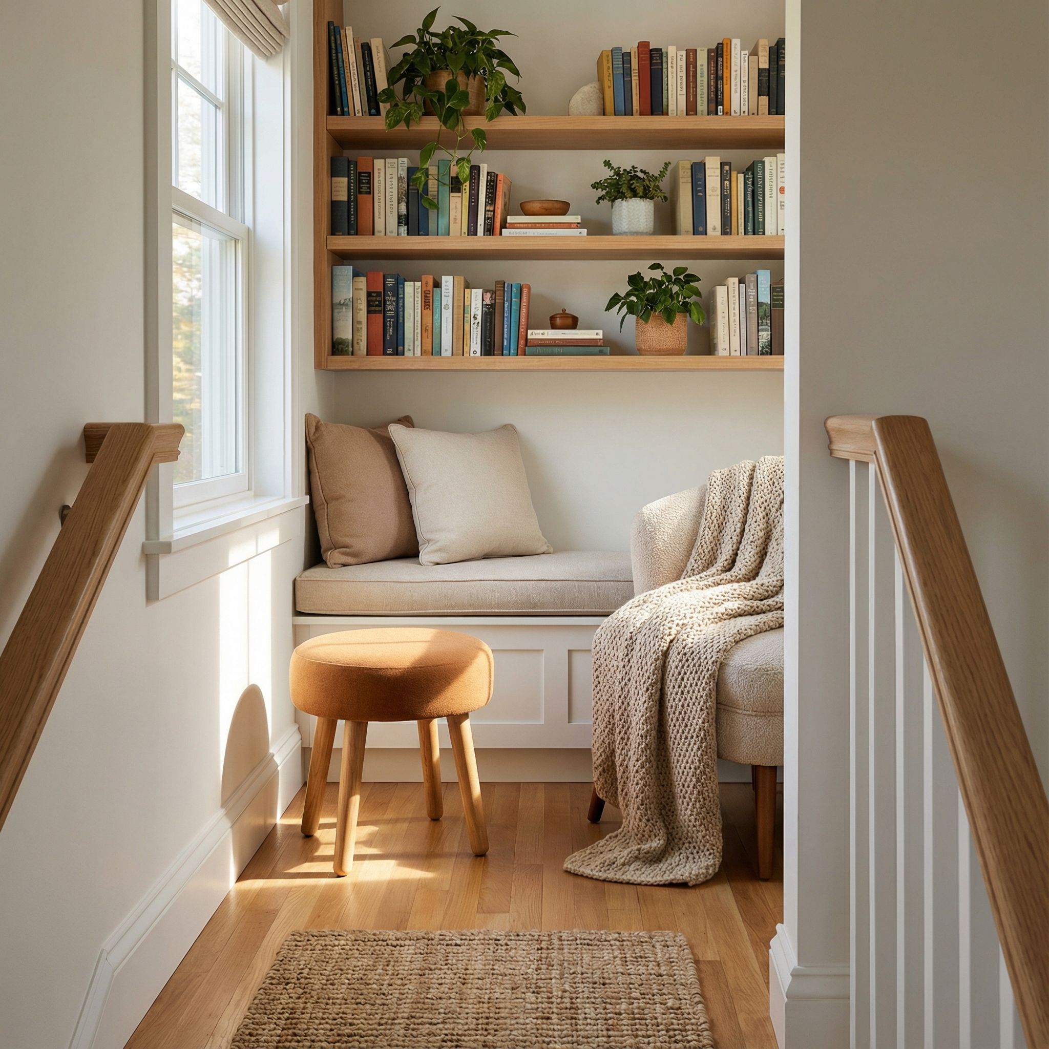 Compact Landing Reading Area with Stool