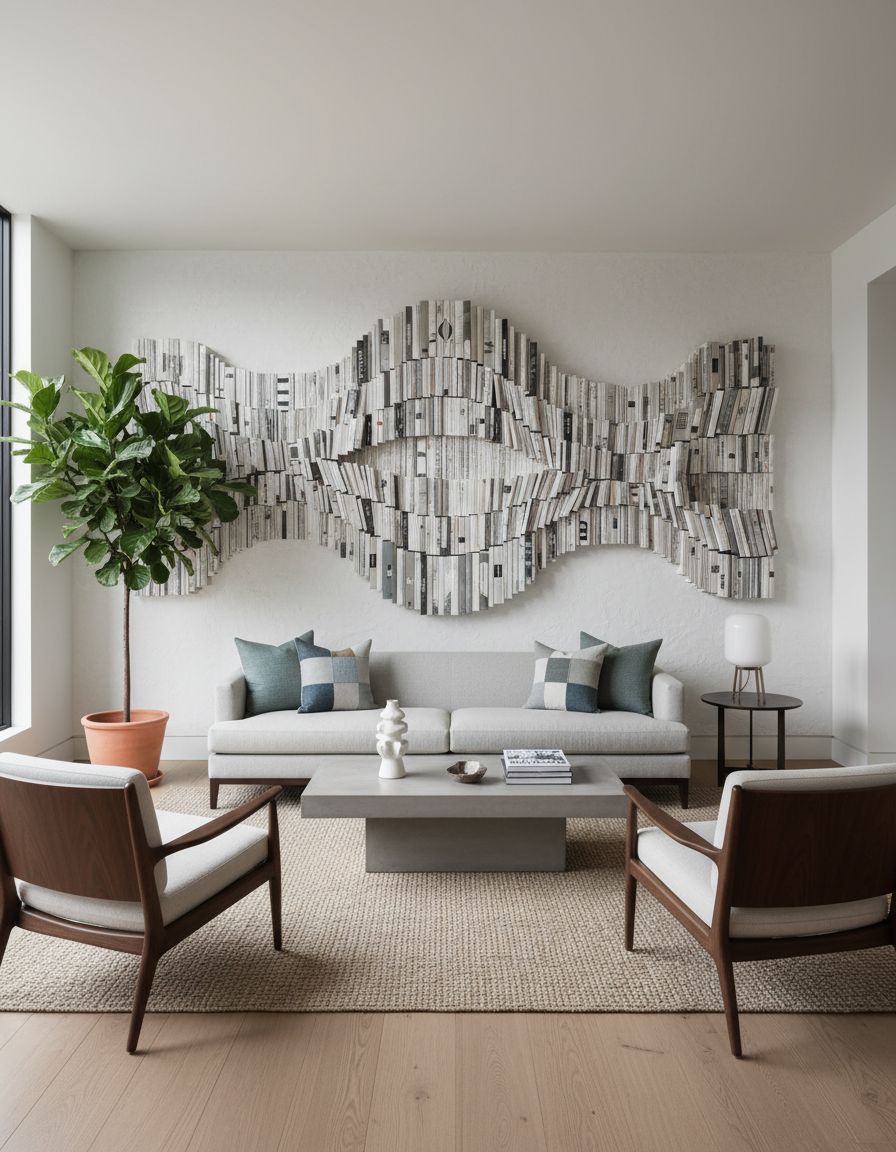 Contemporary Living Room Featuring Book Art