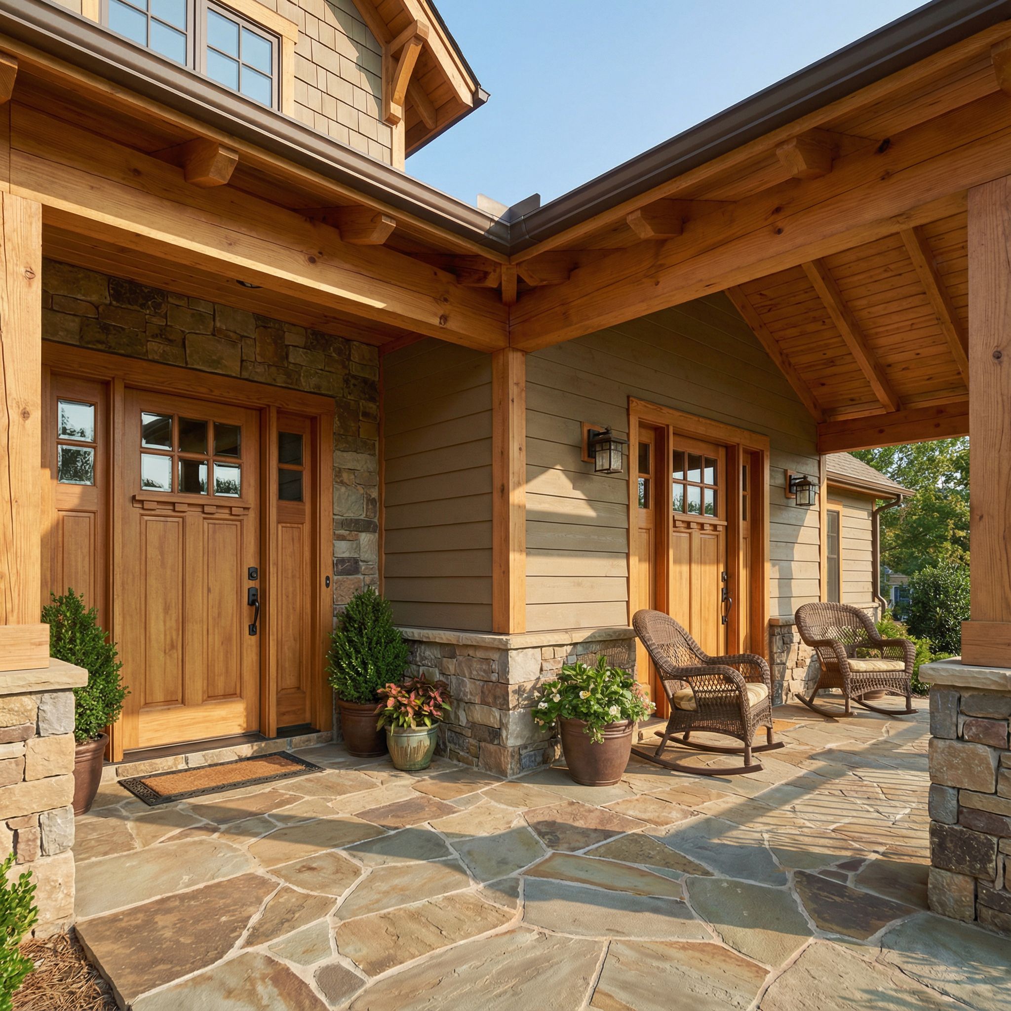 Corner Covered Front Porch with Dual Entries