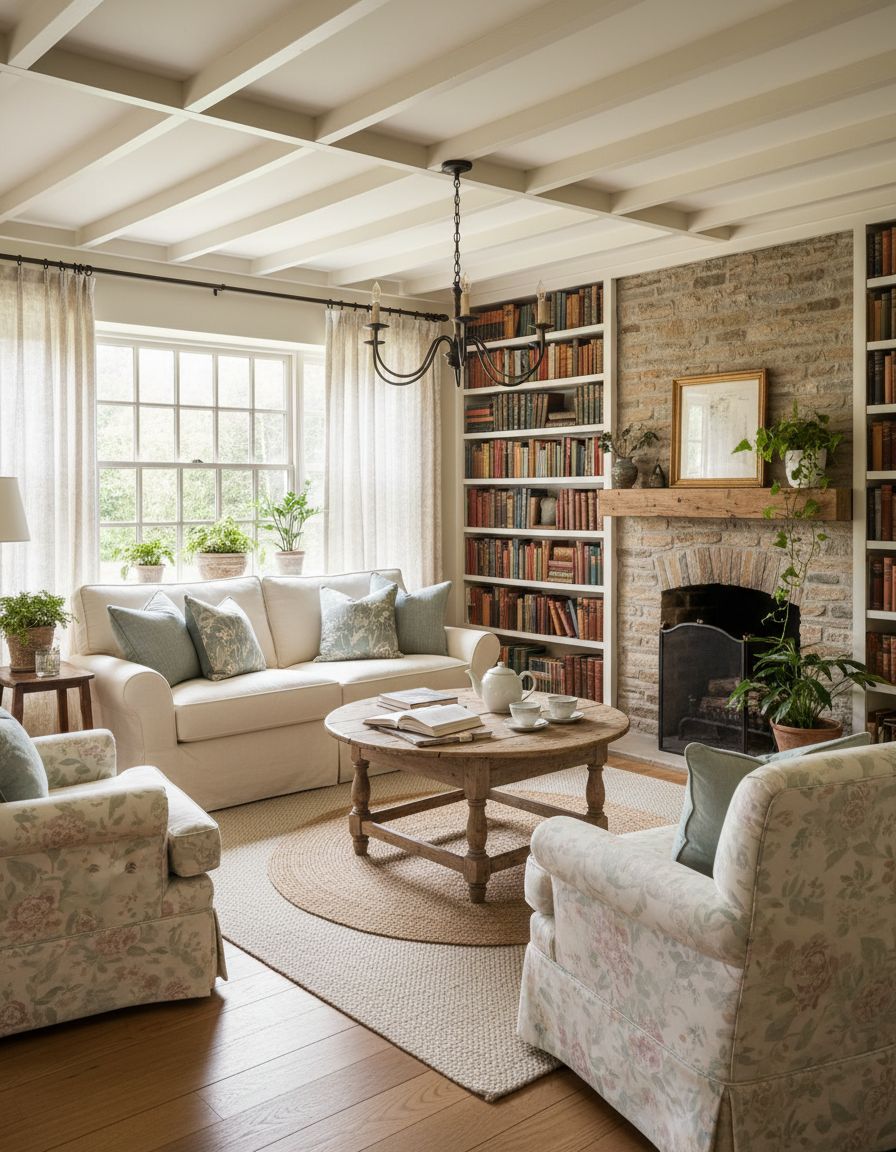 Cottage-Style Living Room with Book Collections