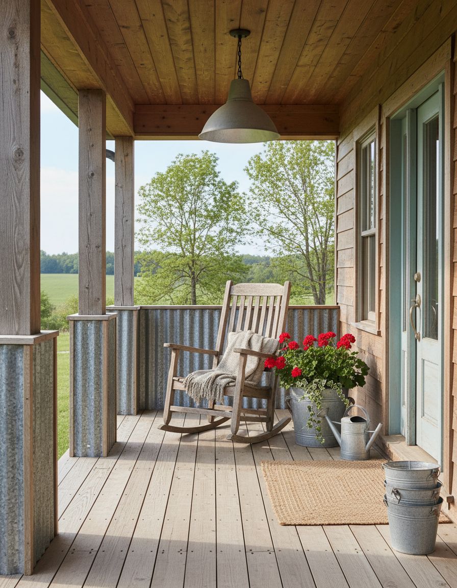 Country Front Porch with Galvanized Metal Accents
