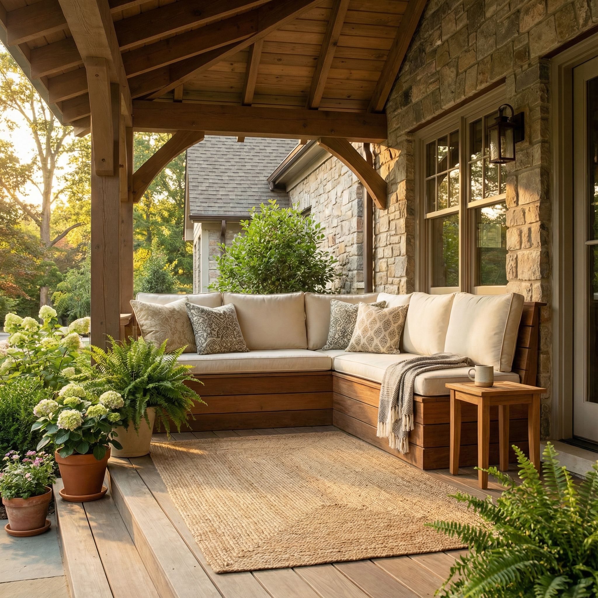 Covered Front Porch with Built-In Seating