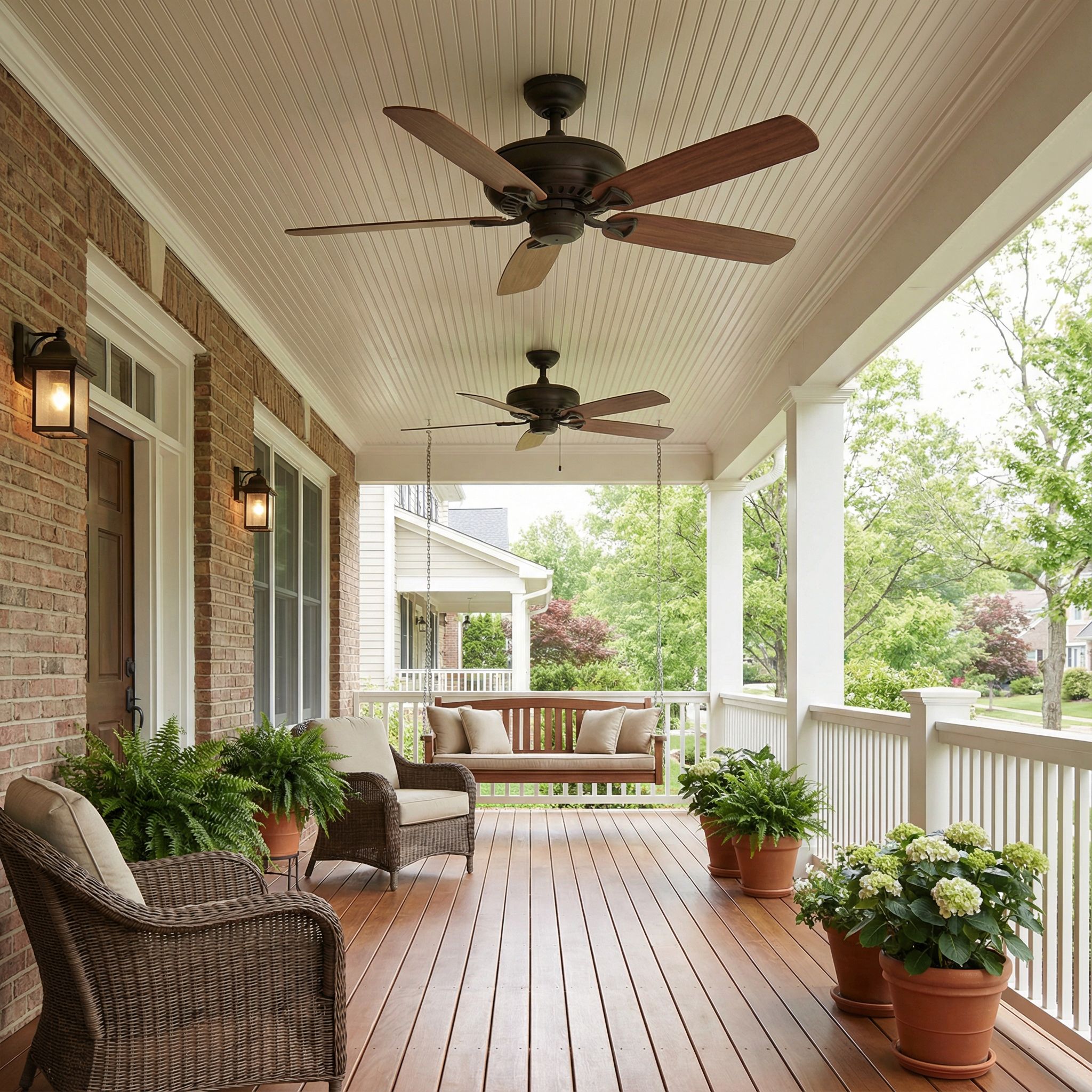 Covered Front Porch with Outdoor Ceiling Fans