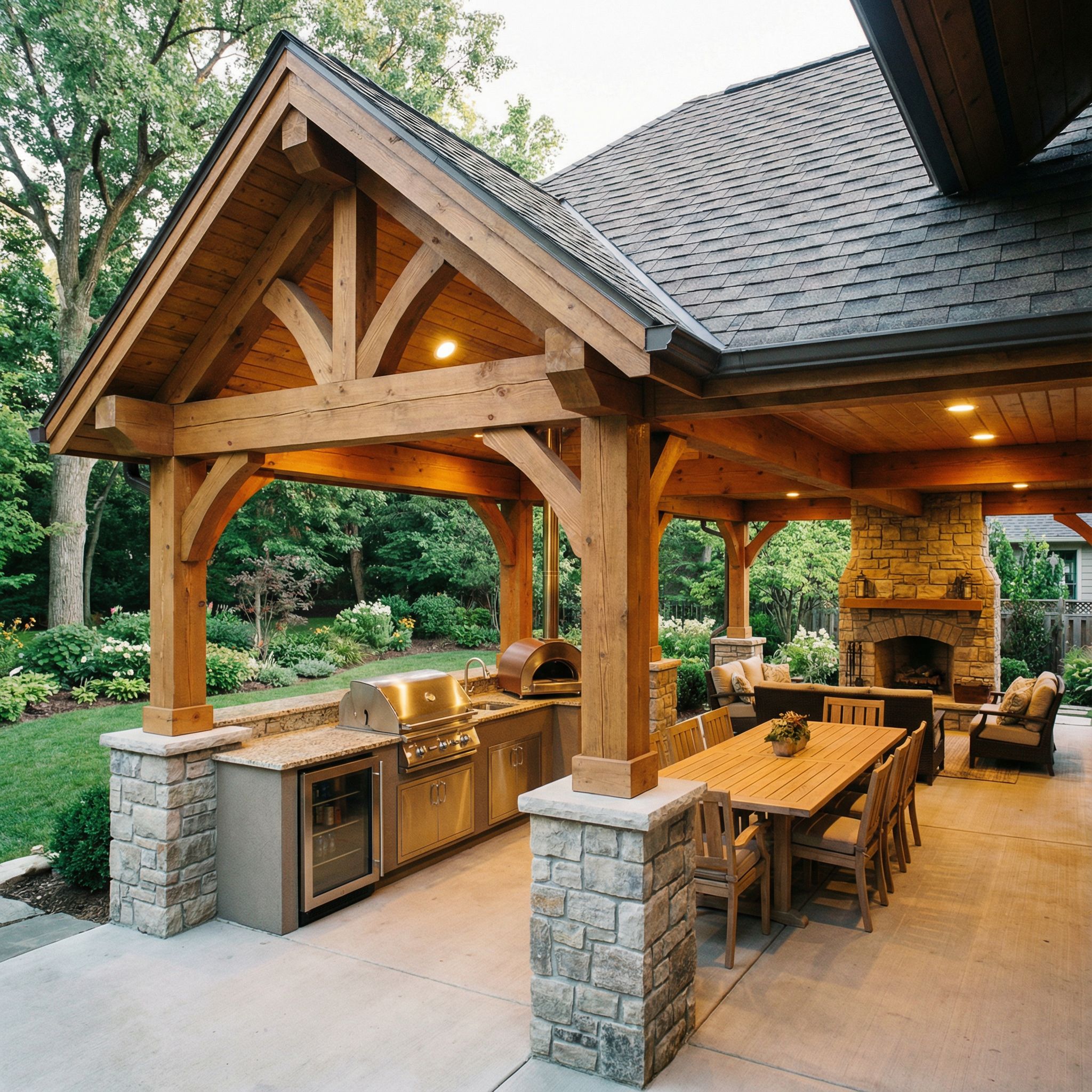 Covered Front Porch with Outdoor Kitchen Setup