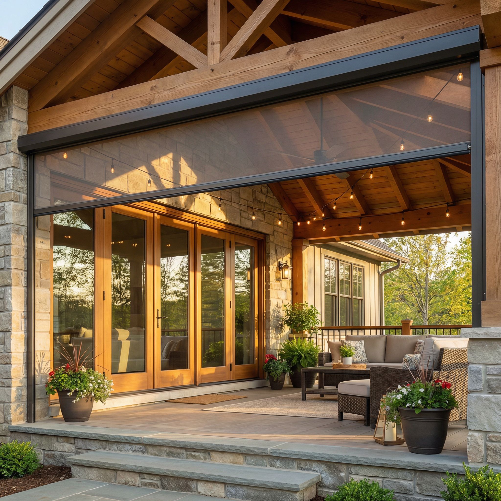 Covered Front Porch with Retractable Weather Protection