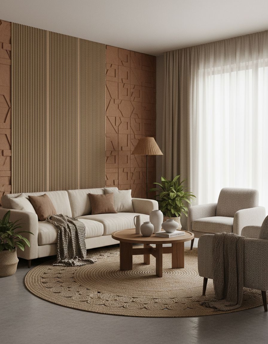 Cozy Living Room Using Textured Wall Treatments