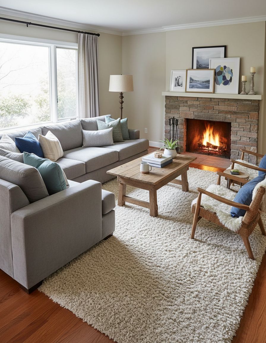 Cozy Living Room with Deep Pile Area Rug