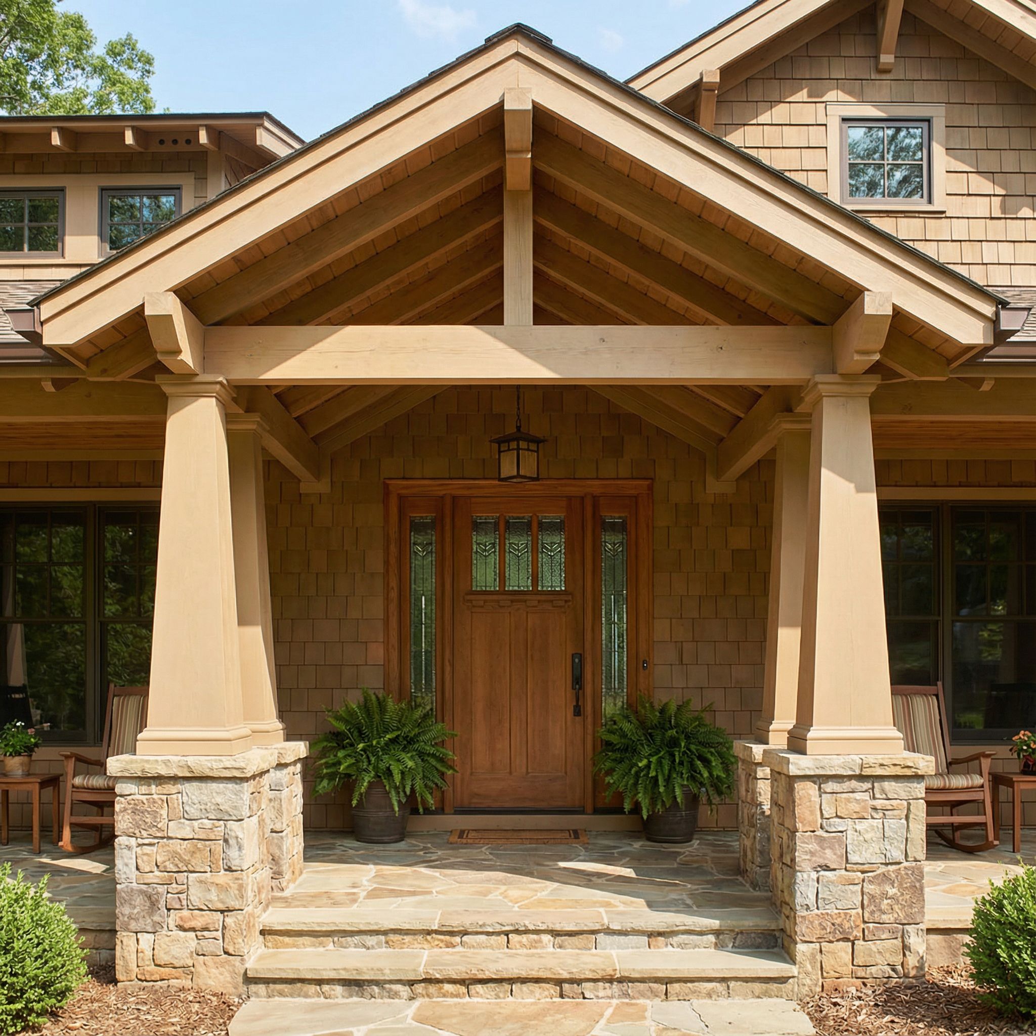 Craftsman Covered Front Porch with Tapered Columns
