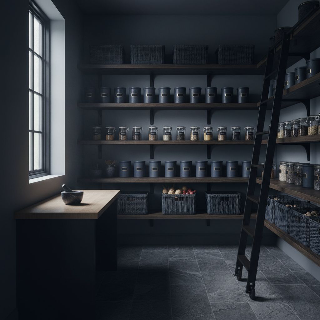 Dark Moody Walk-in Kitchen Pantry
