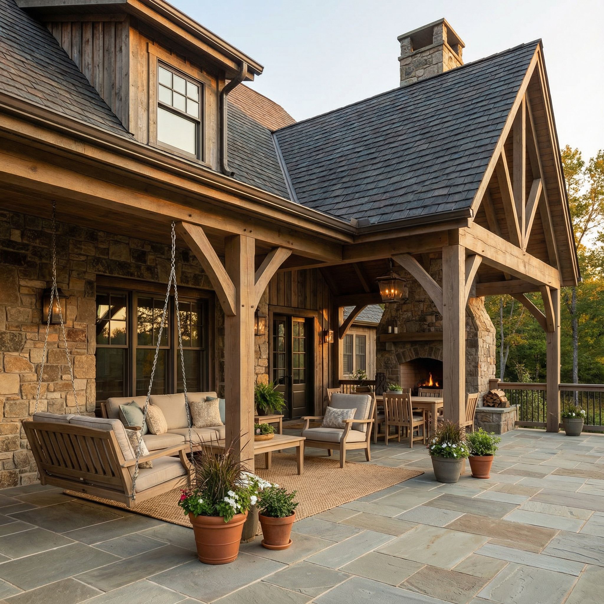 Deep Covered Front Porch for Year-Round Use