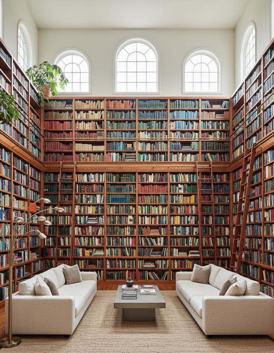 Double-Height Living Room Book Collection