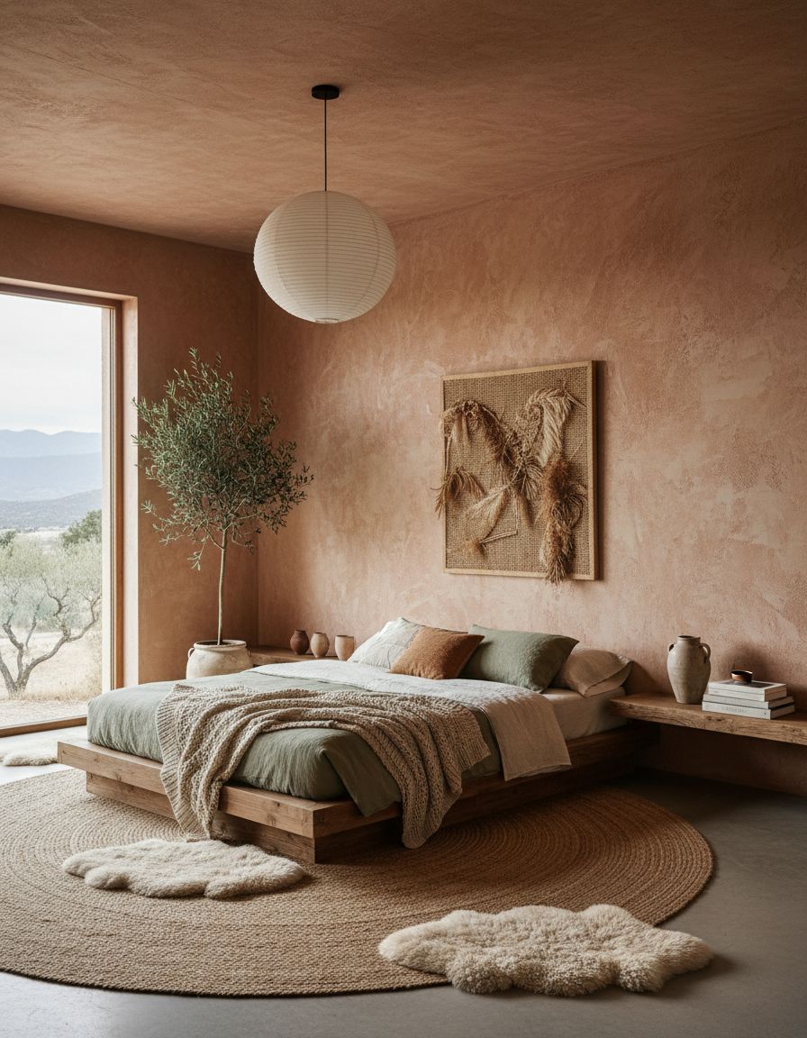 Earthy Bedroom Ideas Featuring Raw Plaster Walls