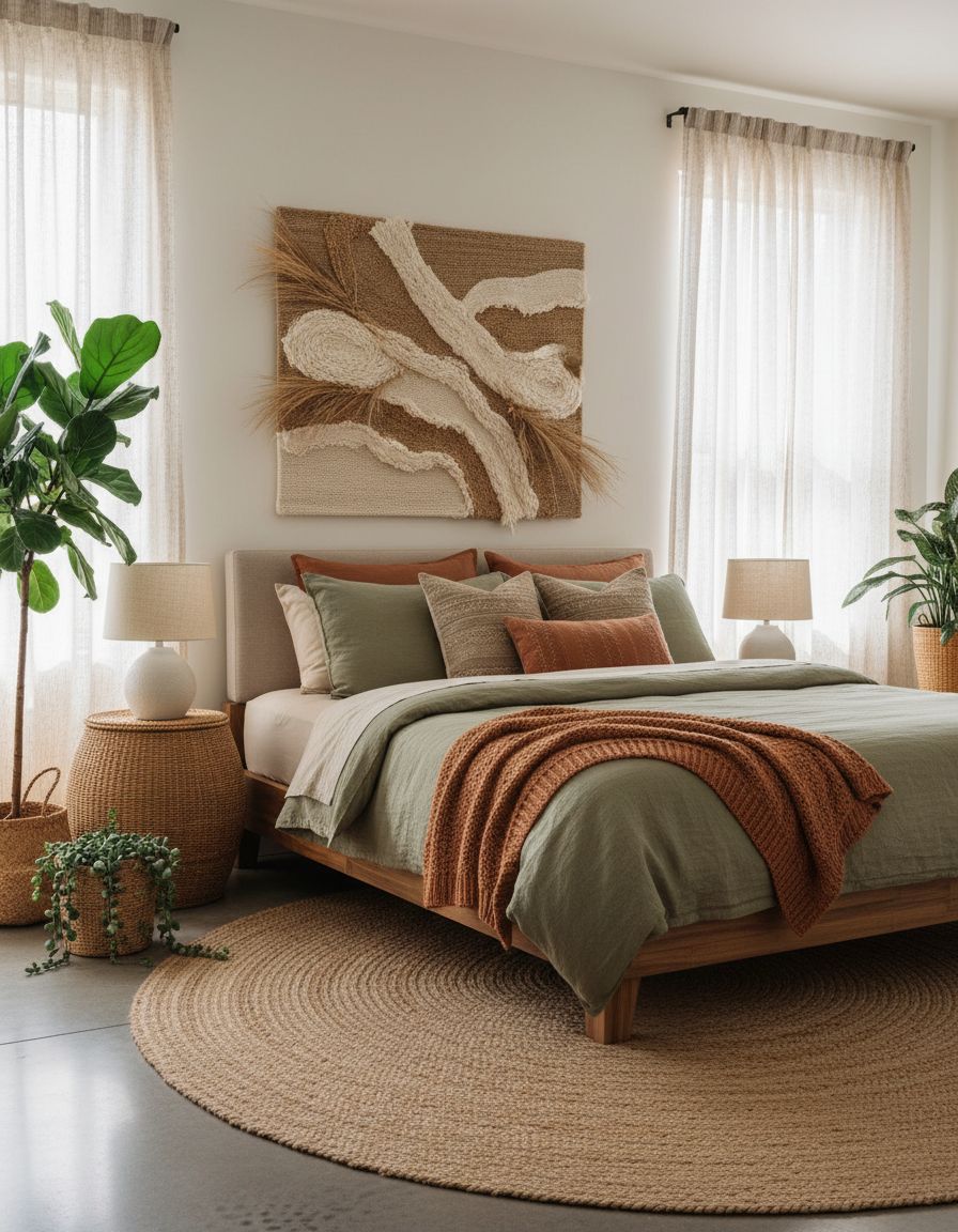 Earthy Bedroom Ideas Featuring Woven Wall Hangings