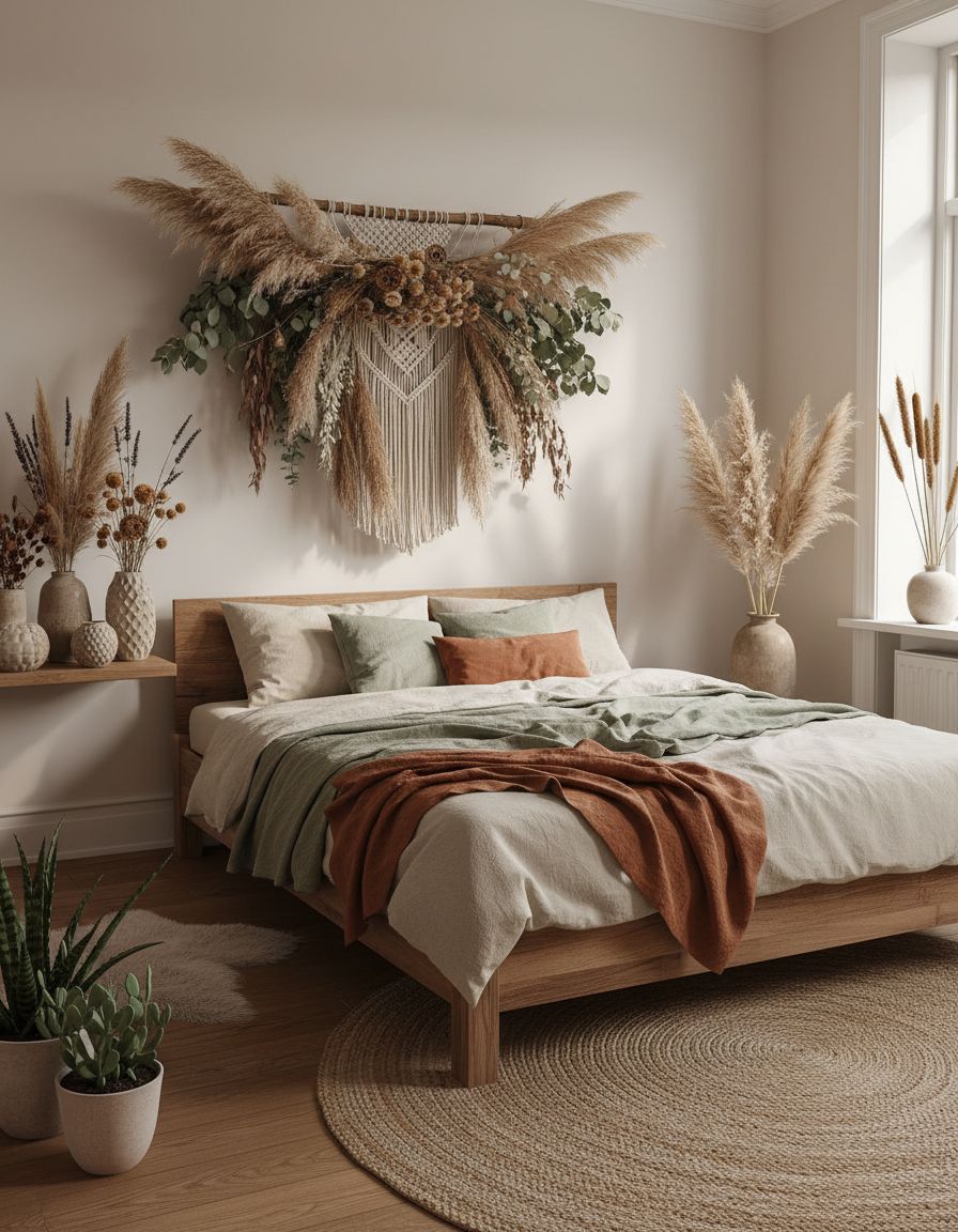 Earthy Bedroom Ideas Incorporating Dried Botanical Displays