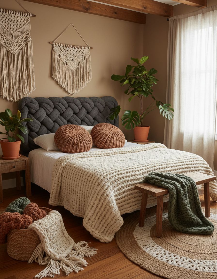 Earthy Bedroom Ideas Using Chunky Knit Textiles