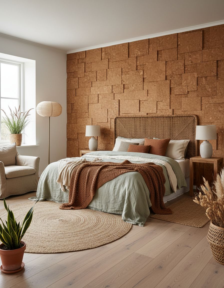 Earthy Bedroom Ideas with Cork Wall Treatments