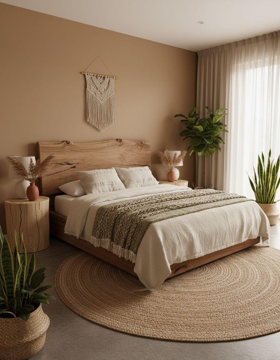 Earthy Bedroom Ideas with Natural Wood Headboards
