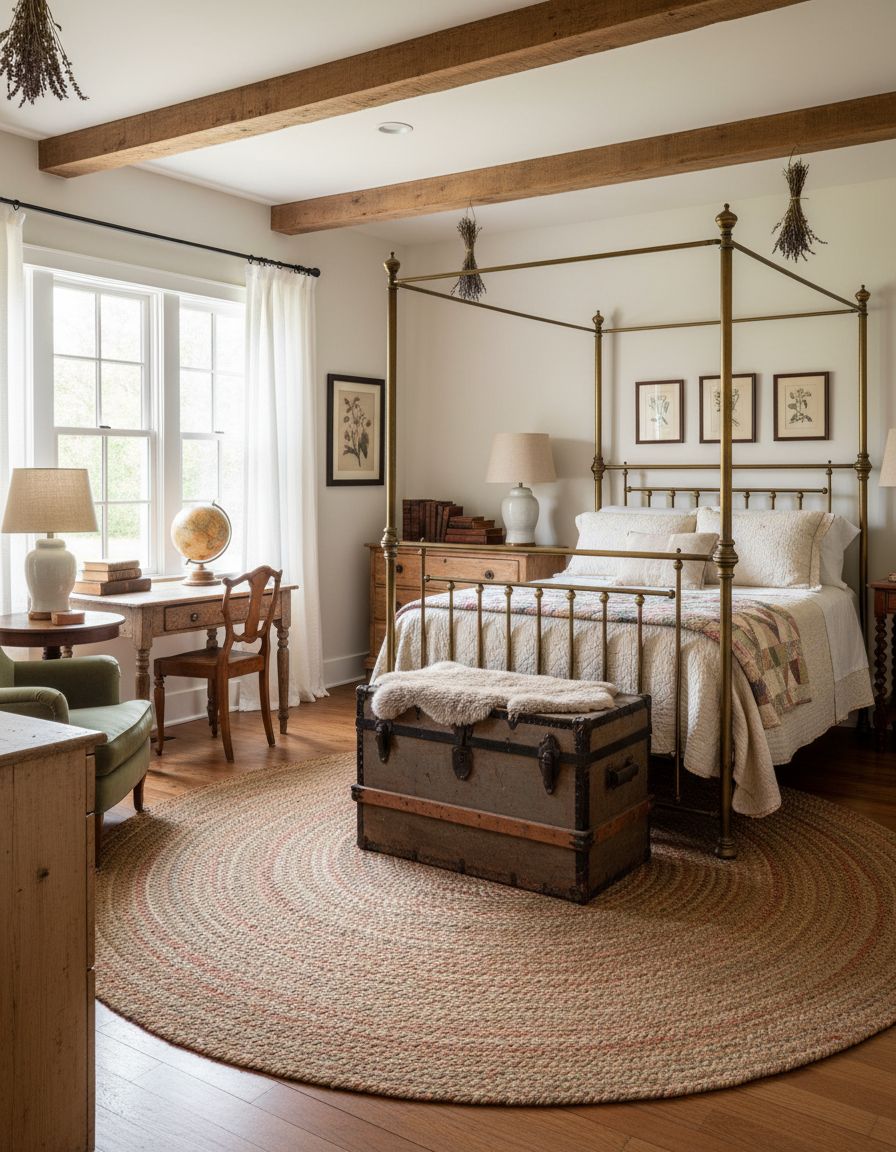 Farmhouse Bedroom Incorporating Antique Furniture