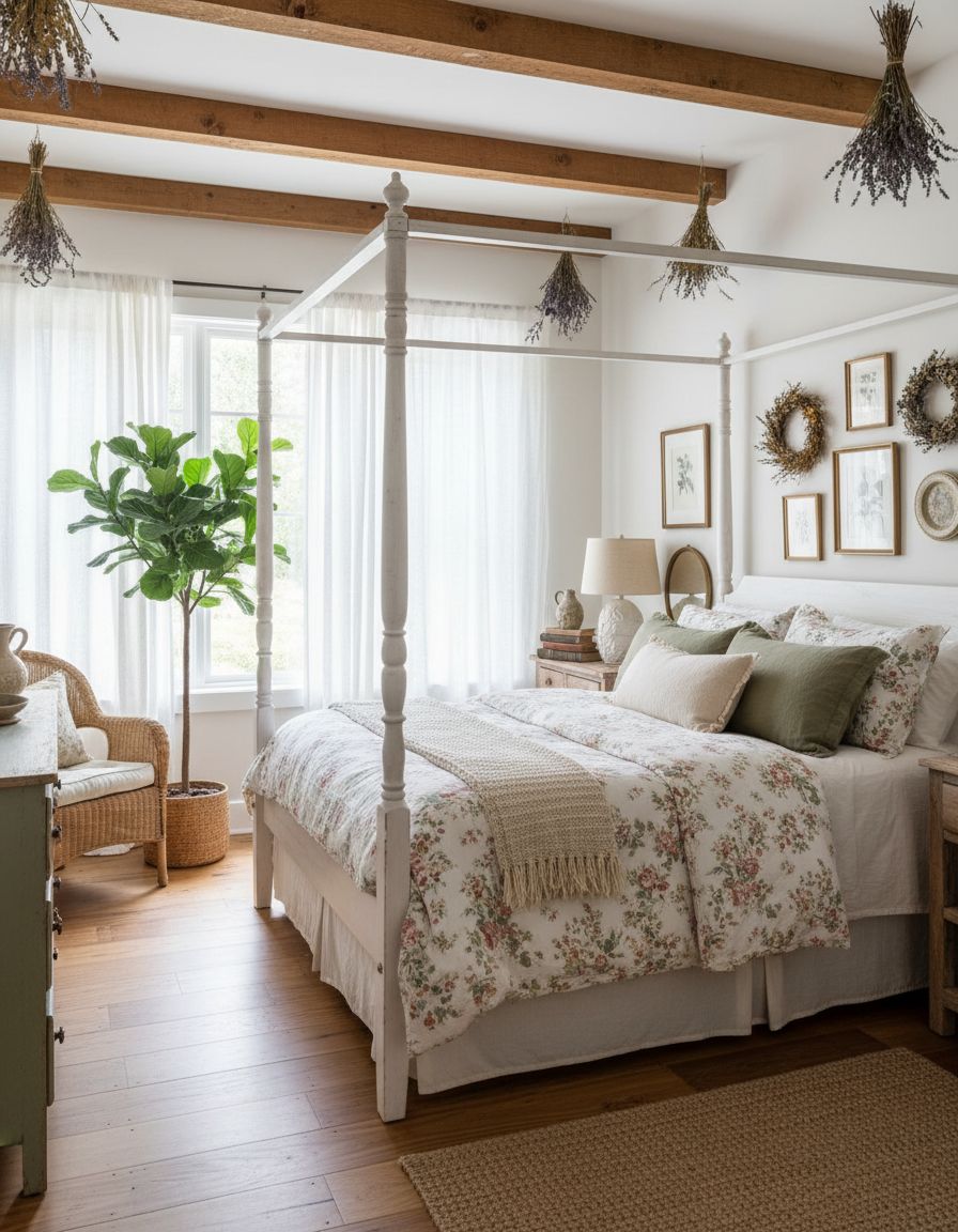Farmhouse Bedroom with Cottage Core Aesthetics