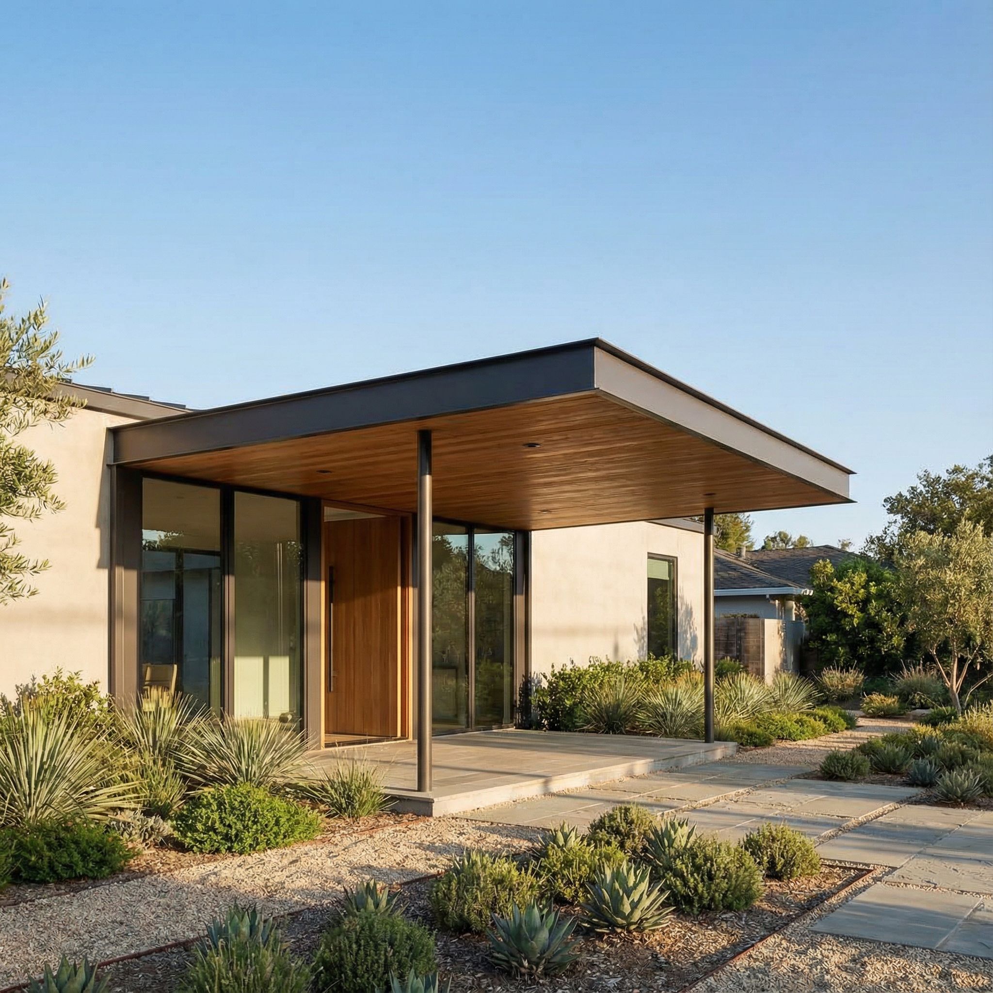 Flat Roof Covered Front Porch Contemporary Style