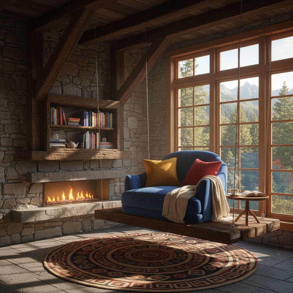 Floating Cozy Primary Bedroom Reading Nook Fireplace