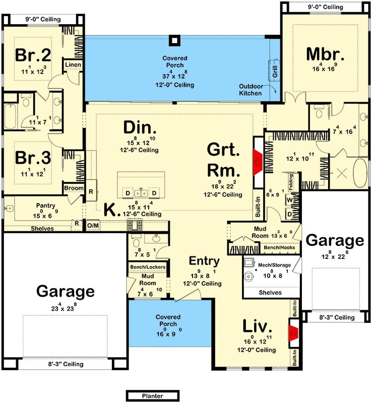 Modern-Style 3-Bedroom Home with Open-Concept Living and Jack & Jill Bath (Floor Plan)
