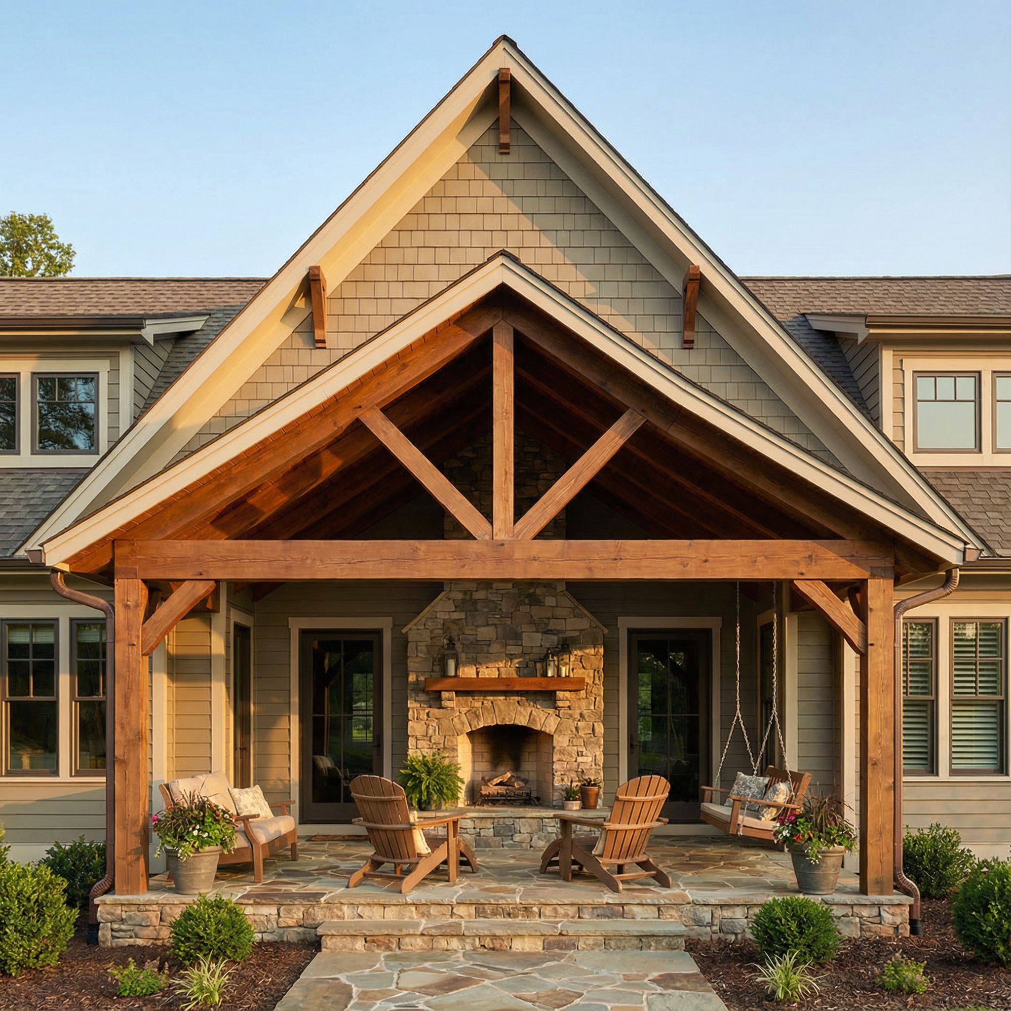 Gable Roof Covered Front Porch Design