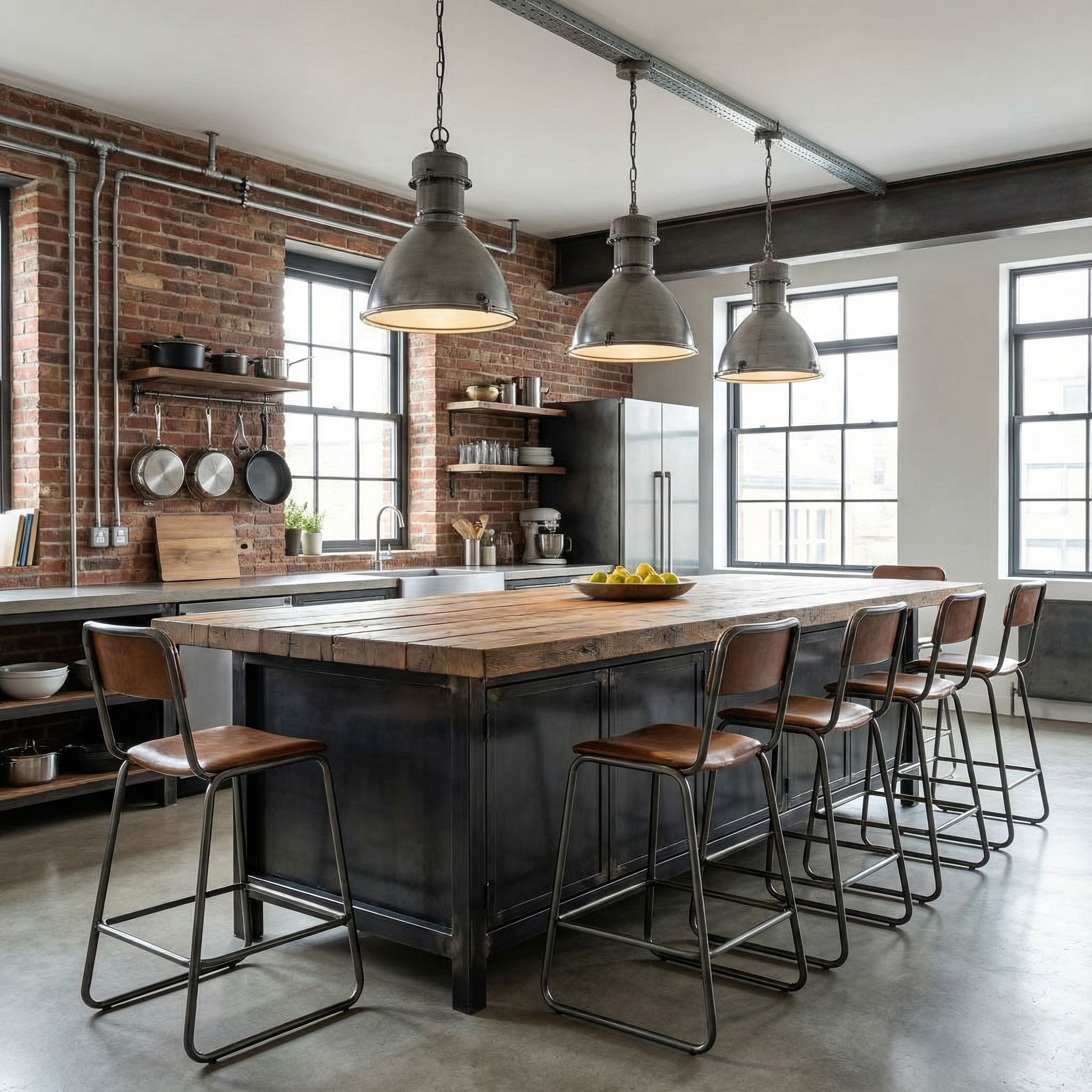Industrial Kitchen Island Dining Nook with Metal Accents