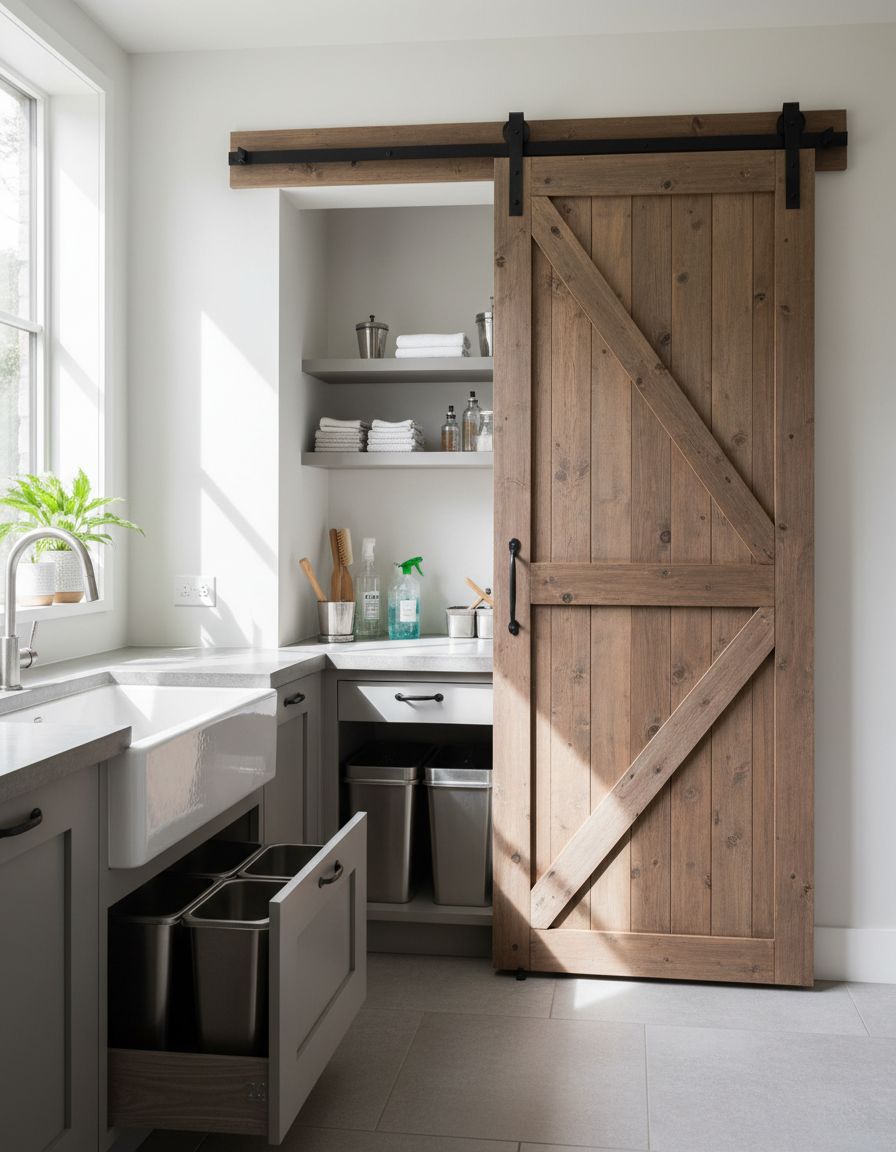 Island Cleanup Zone with Sliding Barn Door