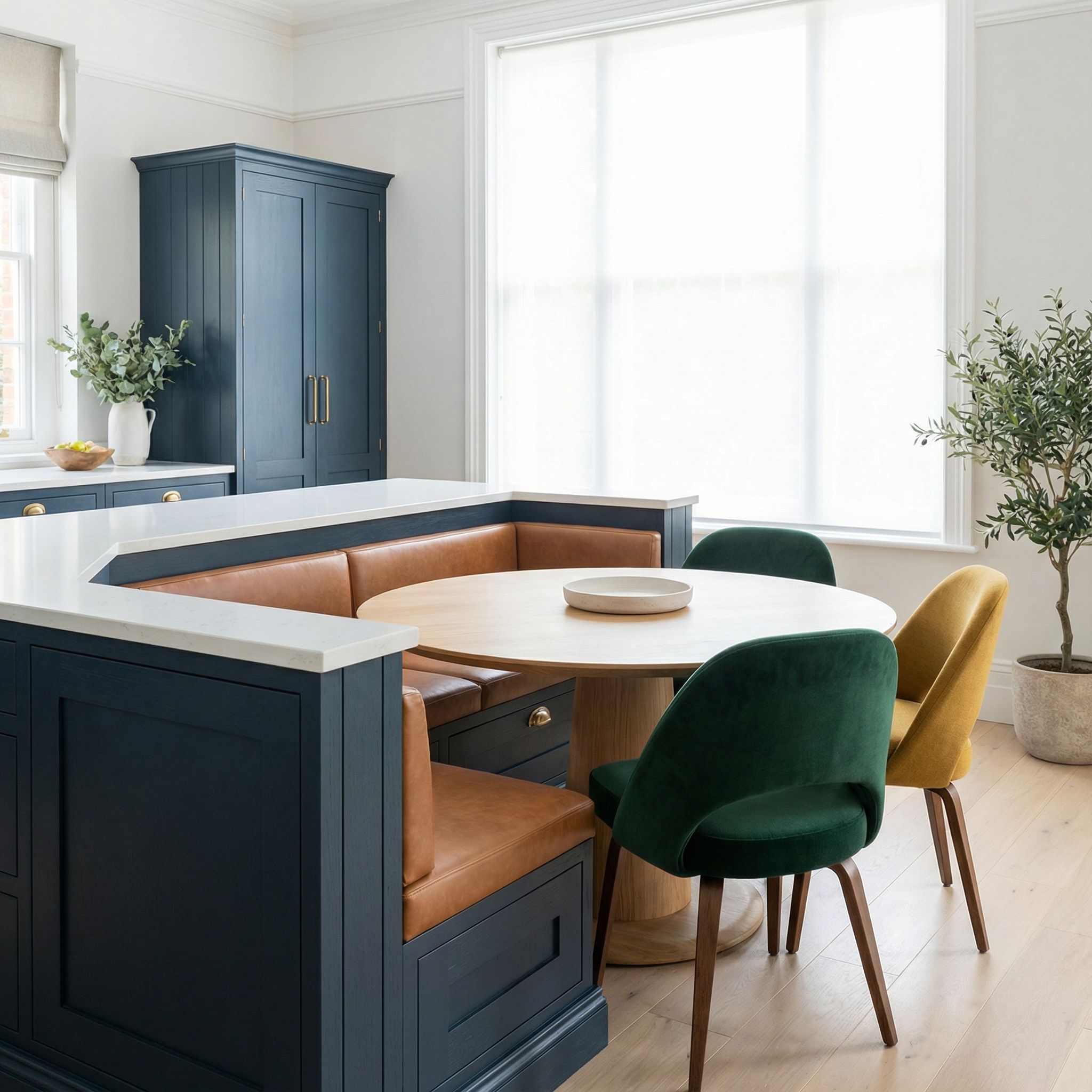 Kitchen Island Dining Nook with Contrasting Colors