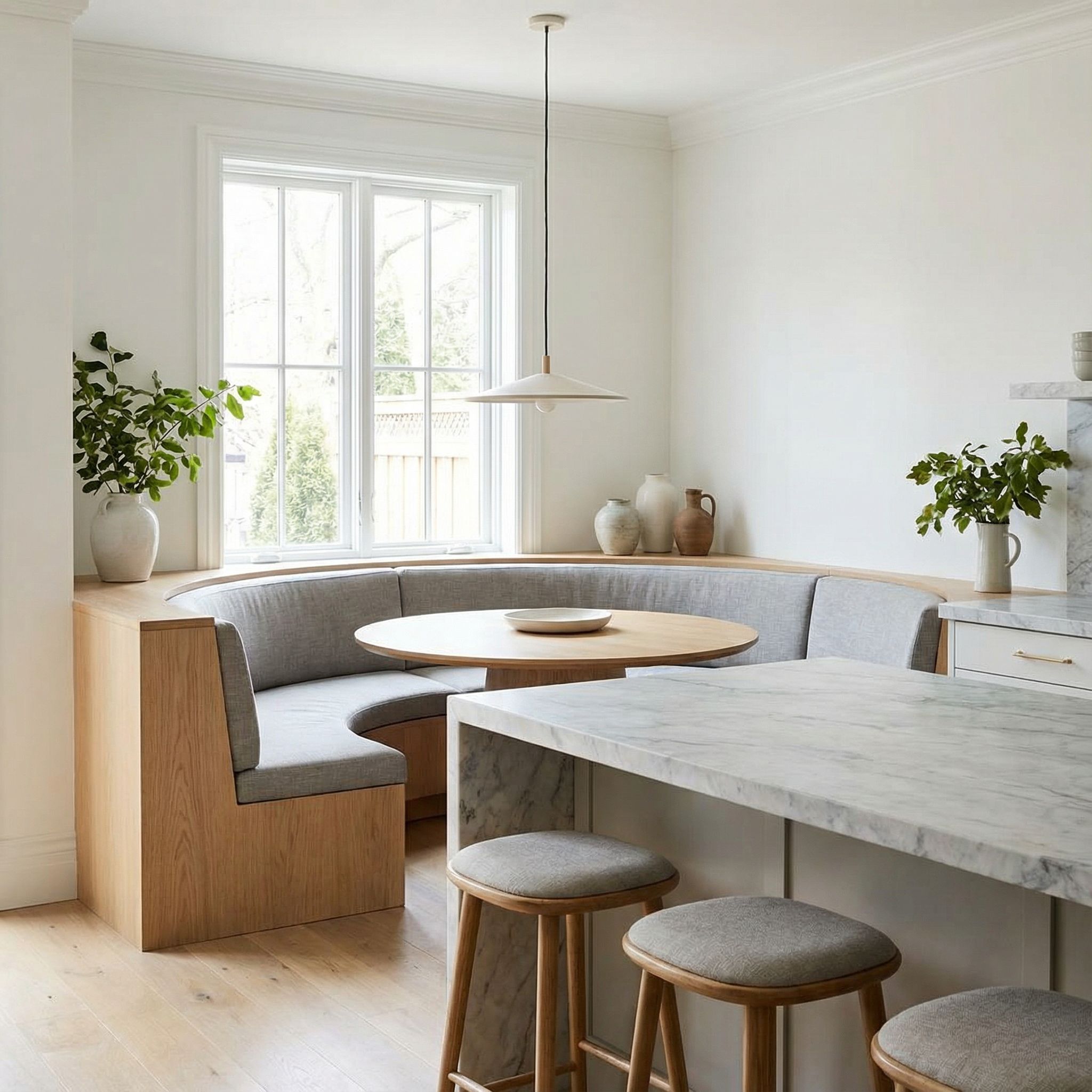 Kitchen Island Dining Nook with Curved Seating