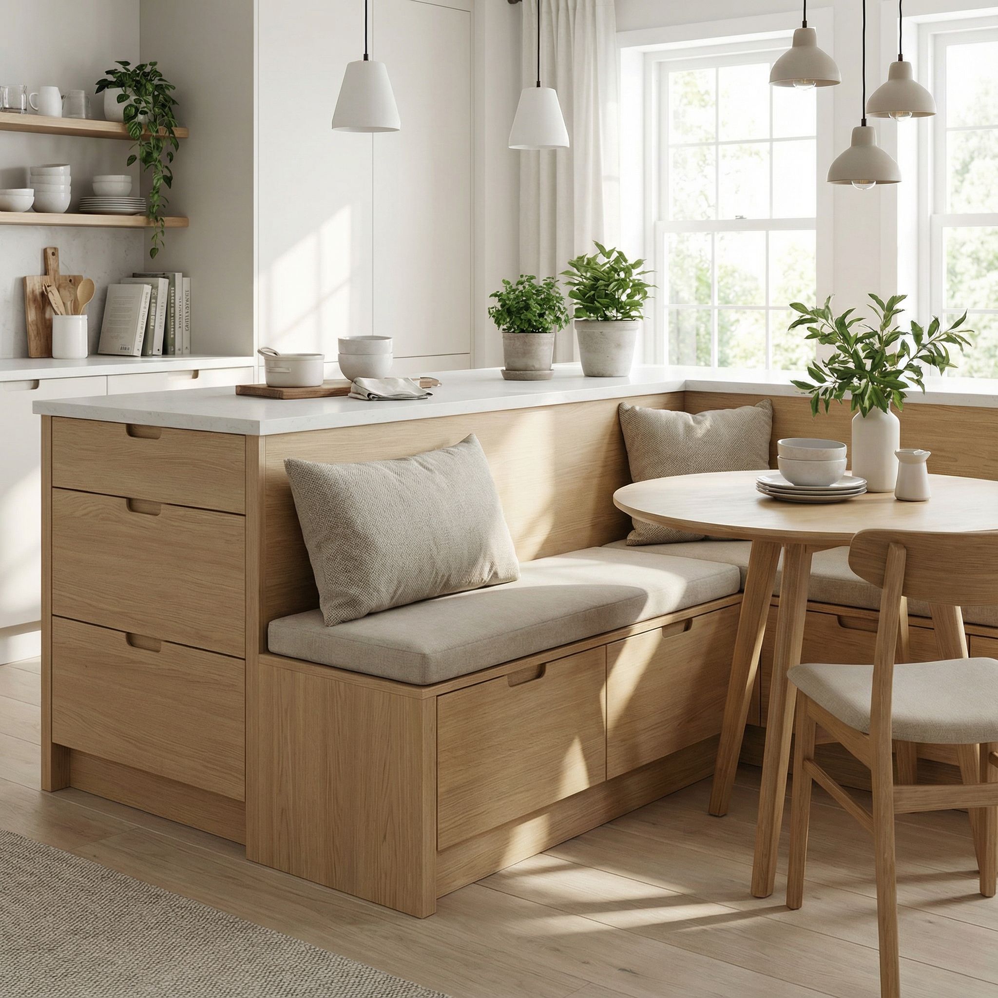 Kitchen Island Dining Nook with Hidden Storage Drawers