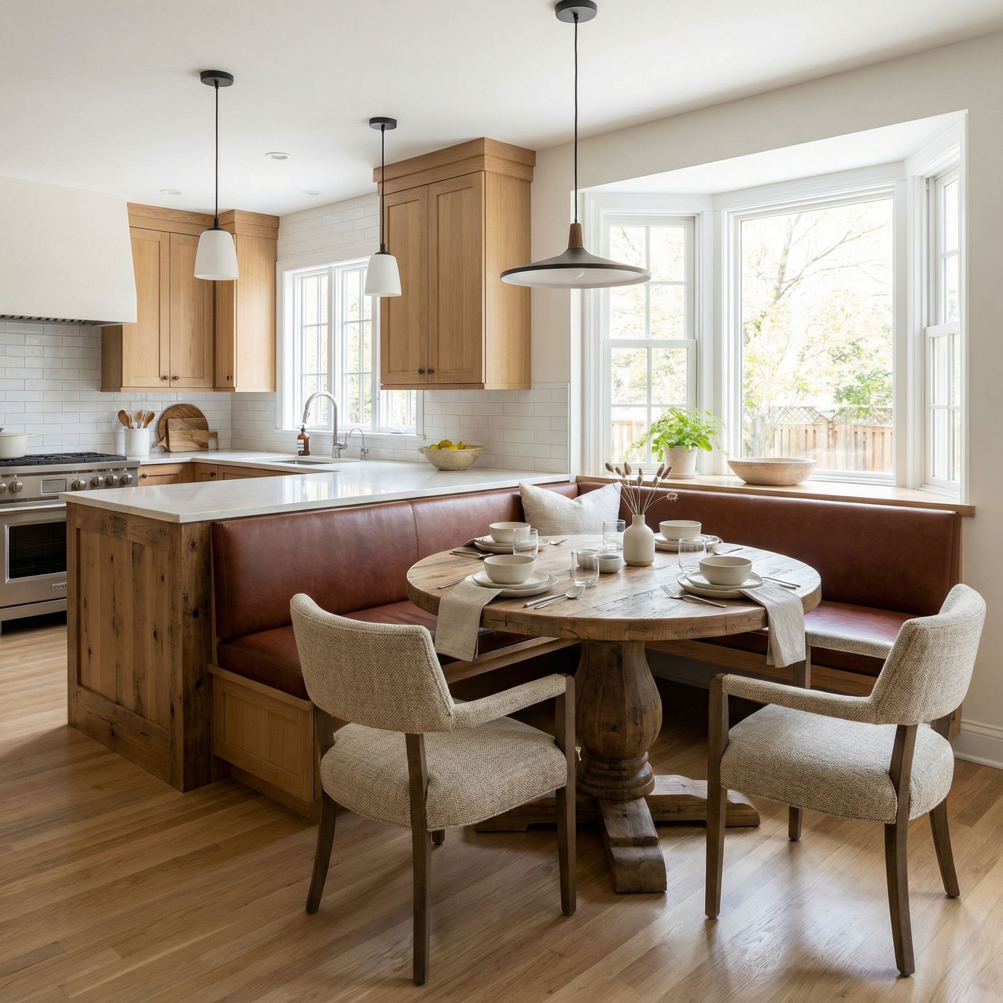 Kitchen Island Dining Nook with Leather Bench Seating